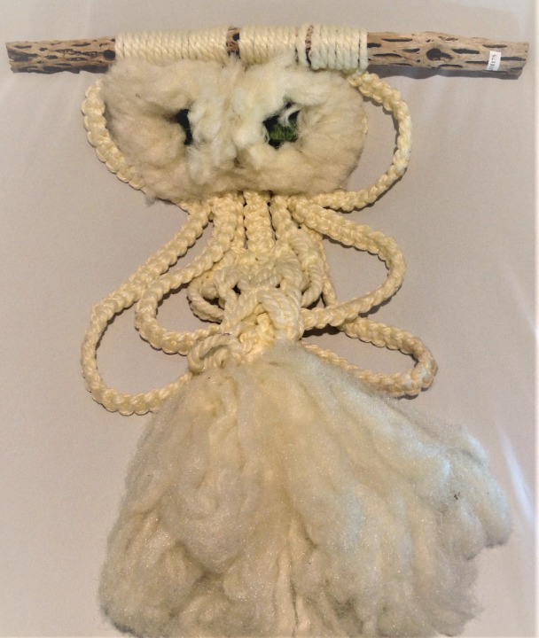 Macrame Hand made owl hanging with Driftwood Pole