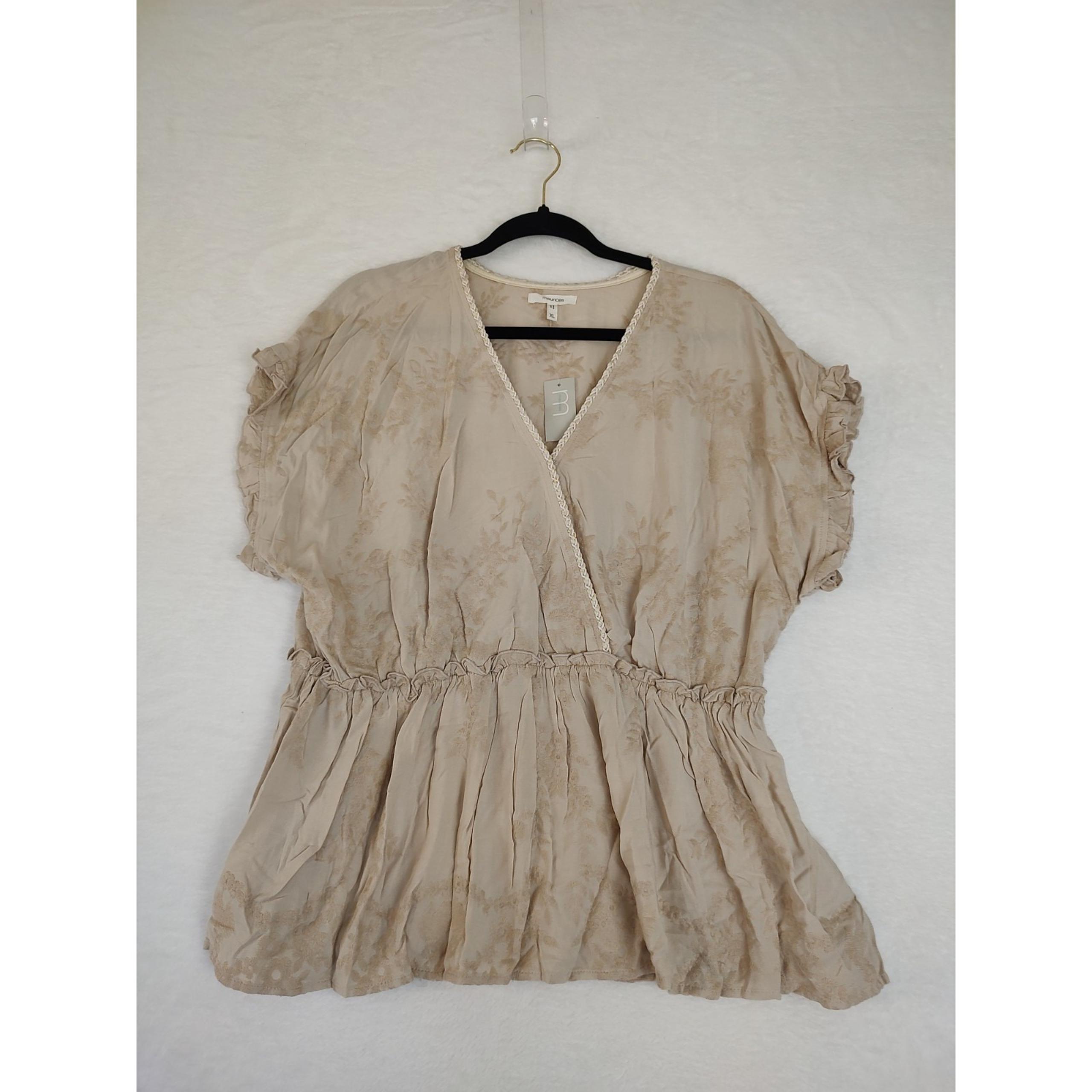 Maurices Floral Embroidered Tunic Top Boho Peasant Blouse Beige XL