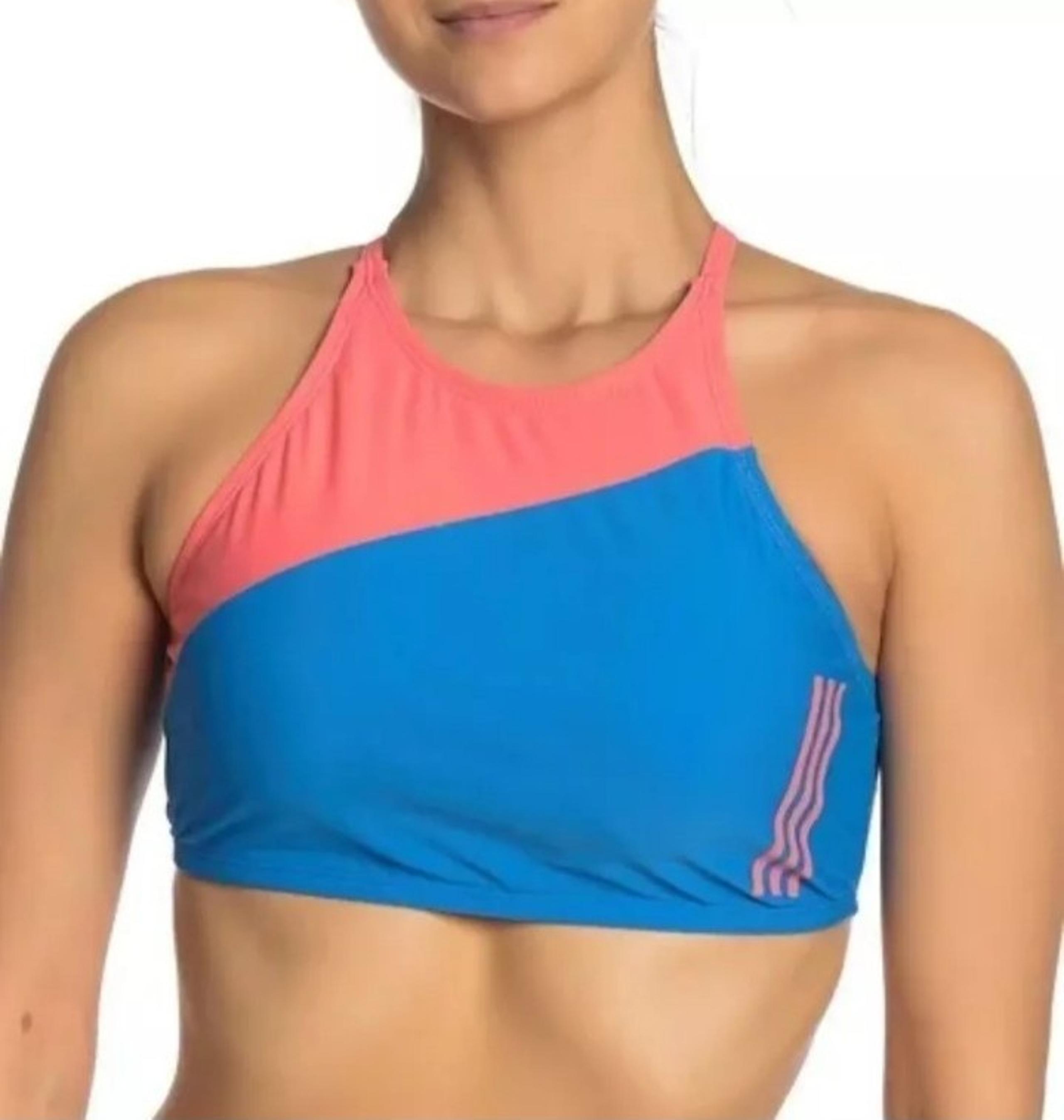 Adidas High Neck Colorblock Lace-Up Bikini Top 4ABF035 Size XL  Blue & Coral NWT