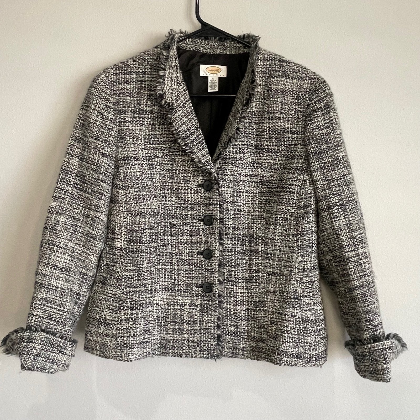Talbots Tweed Classic Fringe Wool Blazer - Size 10 Petite