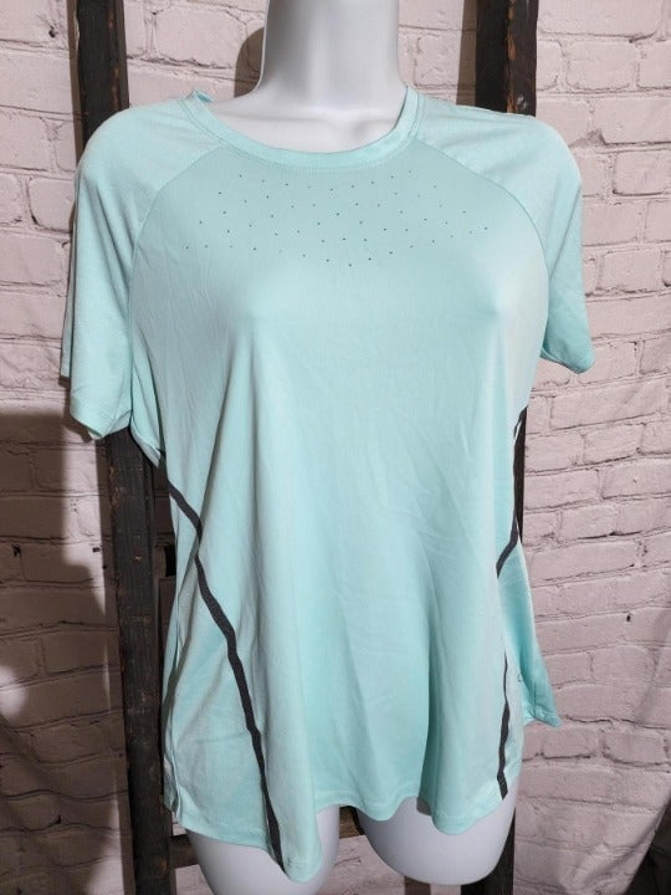 Danskin Now Shirt Medium Blue Green Casual Short Sleeve