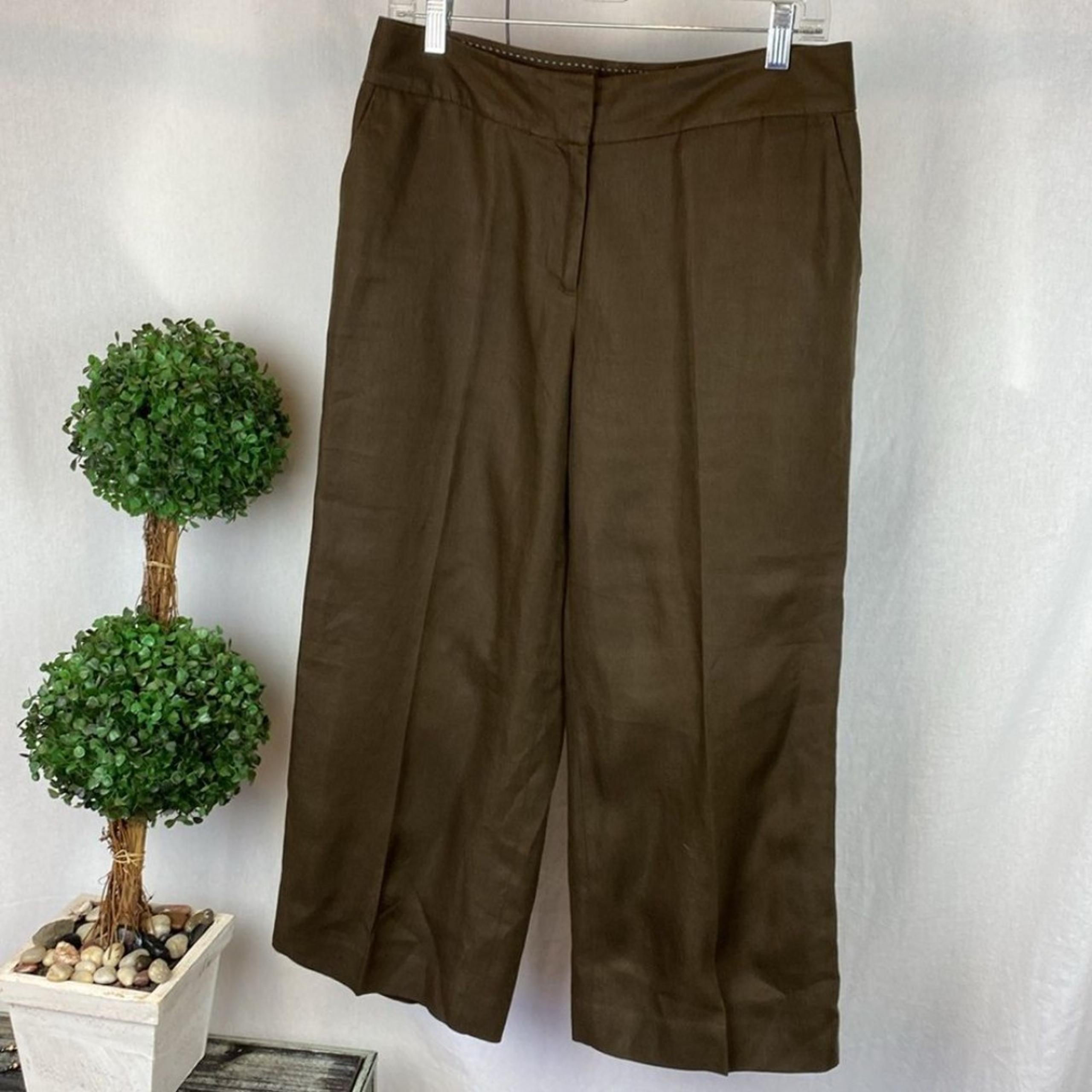 100% Linen Land’s End Brown Capri Trouser Pants 8