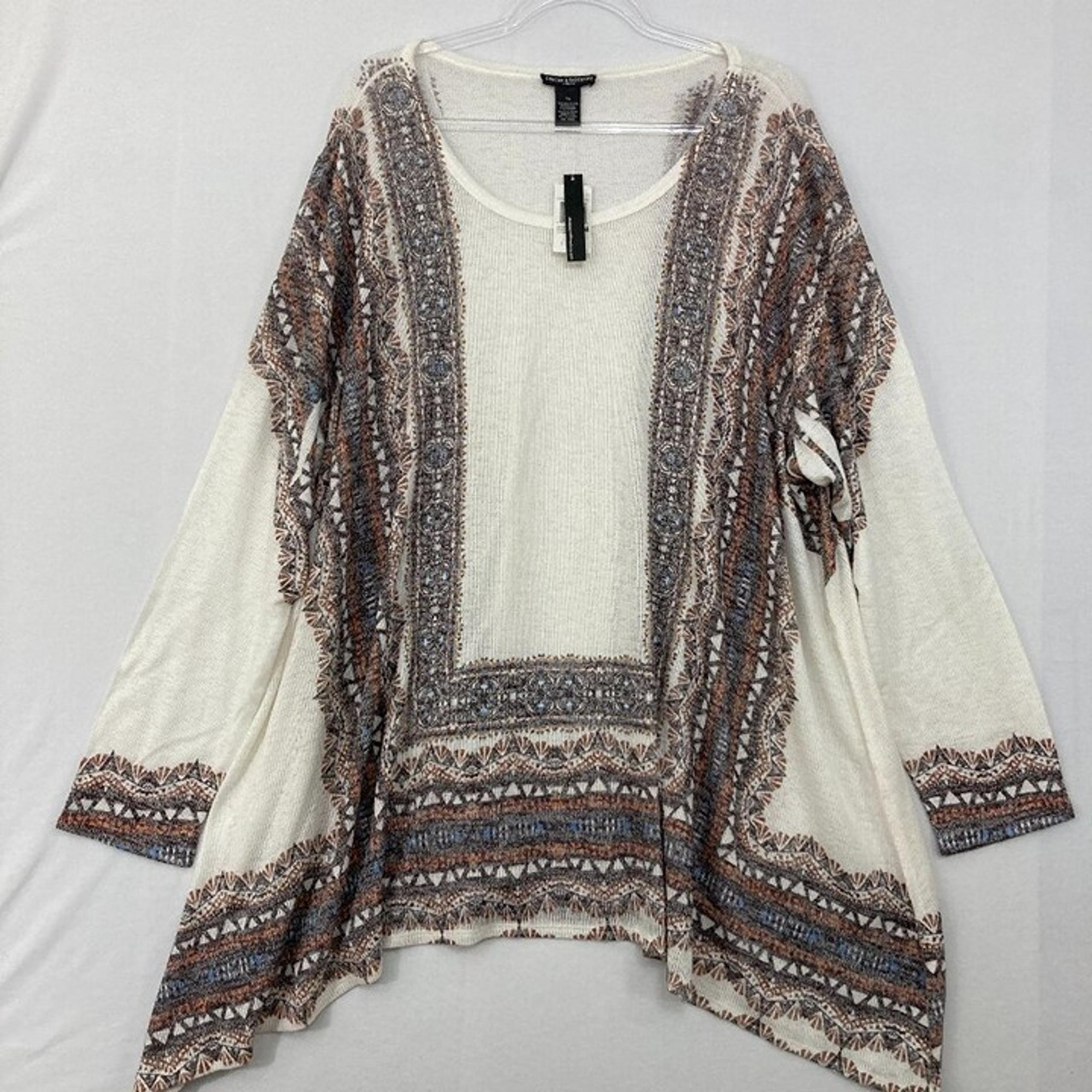 New Chelsea & Theodore 3X Knit Stretch Sharkbite Hem Boho Print Relaxed Tunic