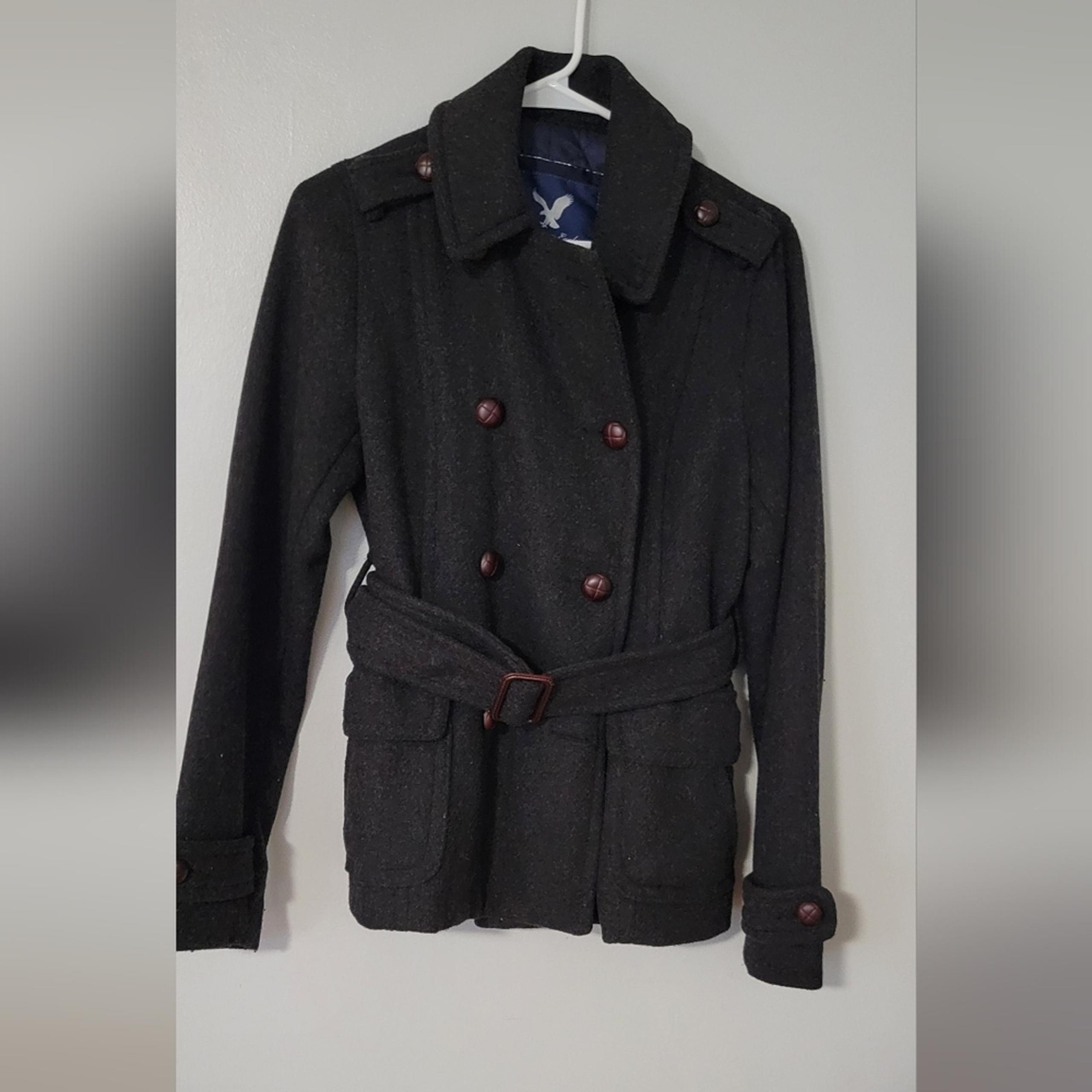Women’s belted peacoat American eagle  MEDIUM M GREY COAT