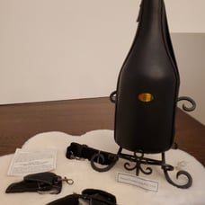 CaddyO 06' Genuine Blk Leather Wine Bottle Cooler Zip Carrier 7 Extra Essentials