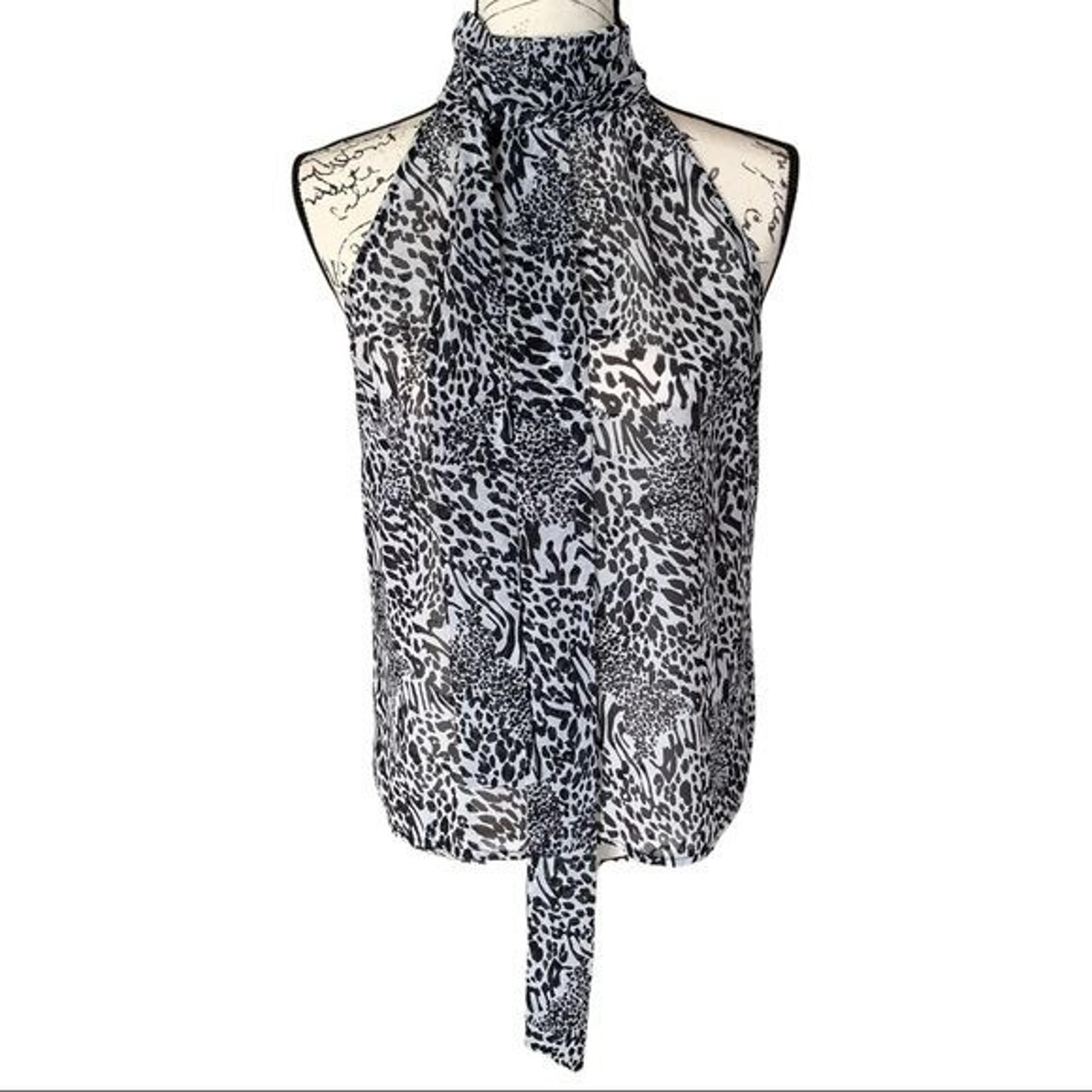 Elan Halter High Neck top Sheer Sleeveless blouse black & white Size Small NWOT