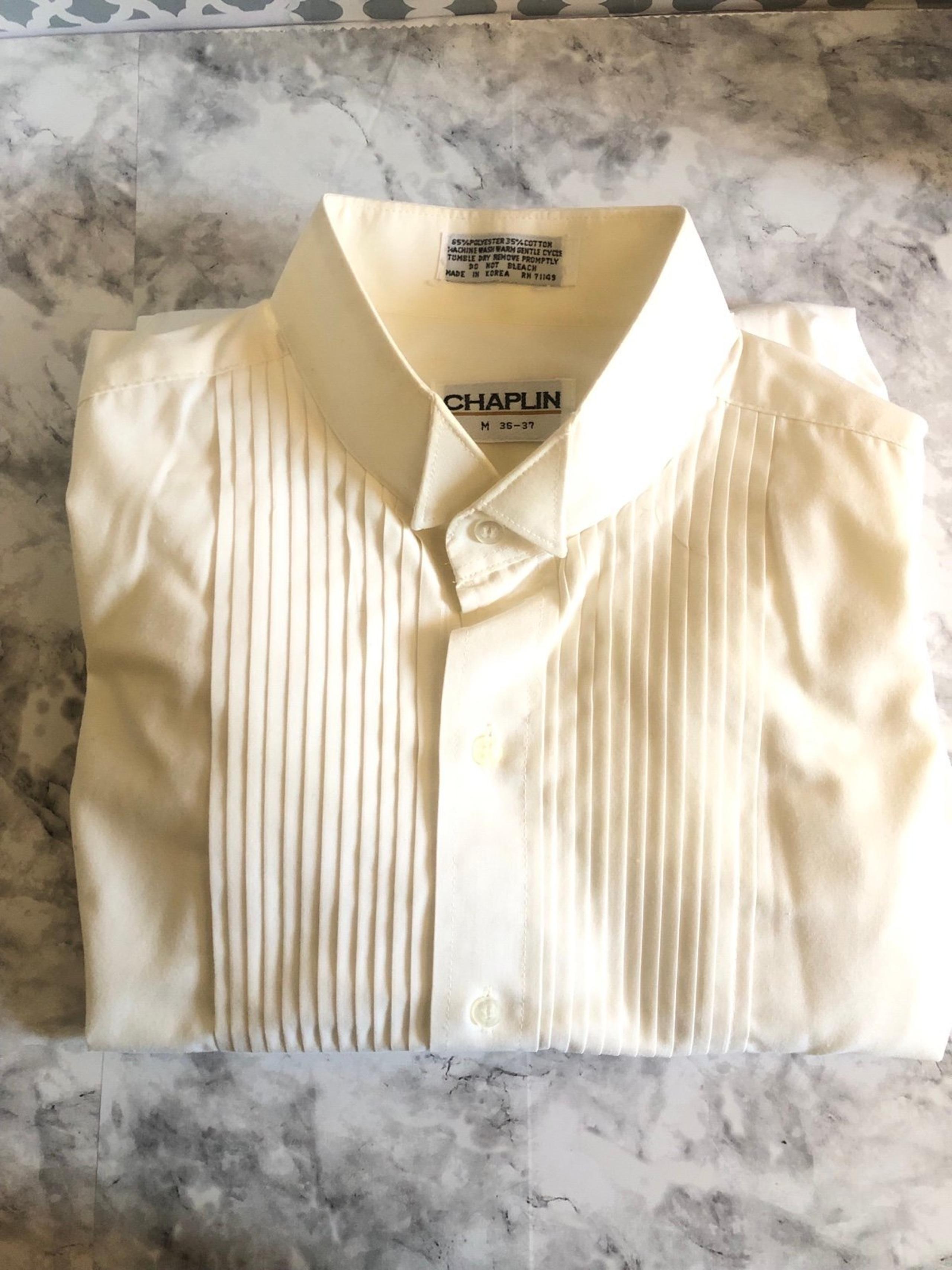 Vintage Chaplin Ivory Tuxedo Dress Shirt with Winged Tips and Pleated Front (M)