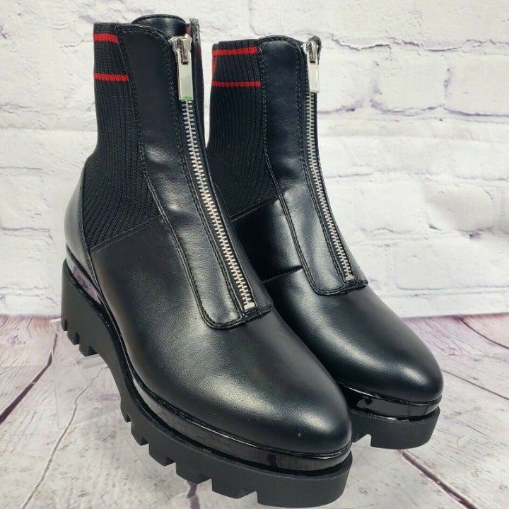 DKNY Women's Size 9 Black Jimmie Pointed Toe Faux Leather Knit Ankle Boots