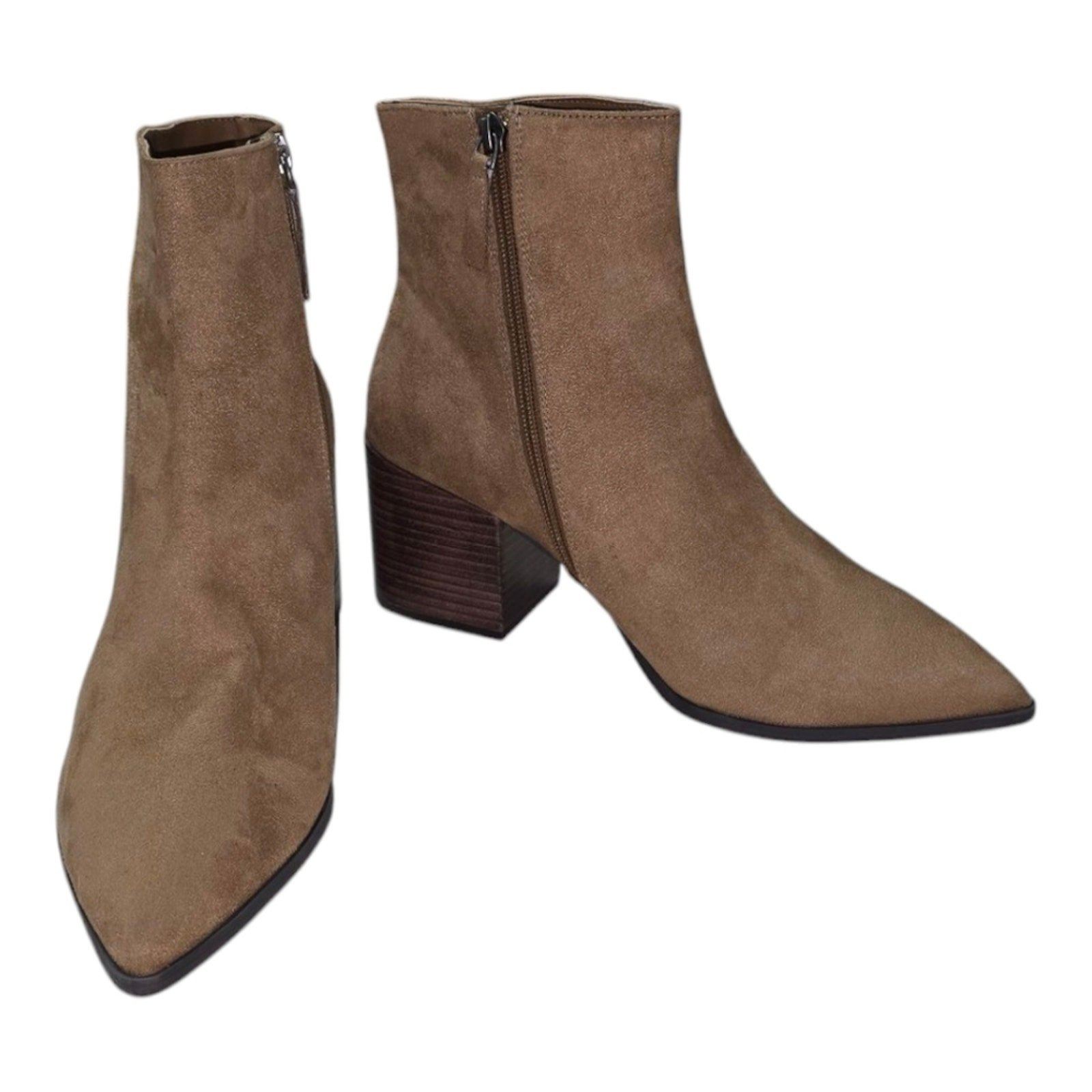 Linea Paolo Women's Sadie Suede Pointed Block Heeled Booties Tan Size 10 M New
