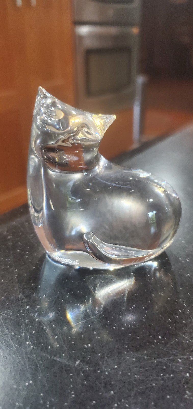 Baccarat France Crystal Cat Paperweight Sitting Kitty Signed