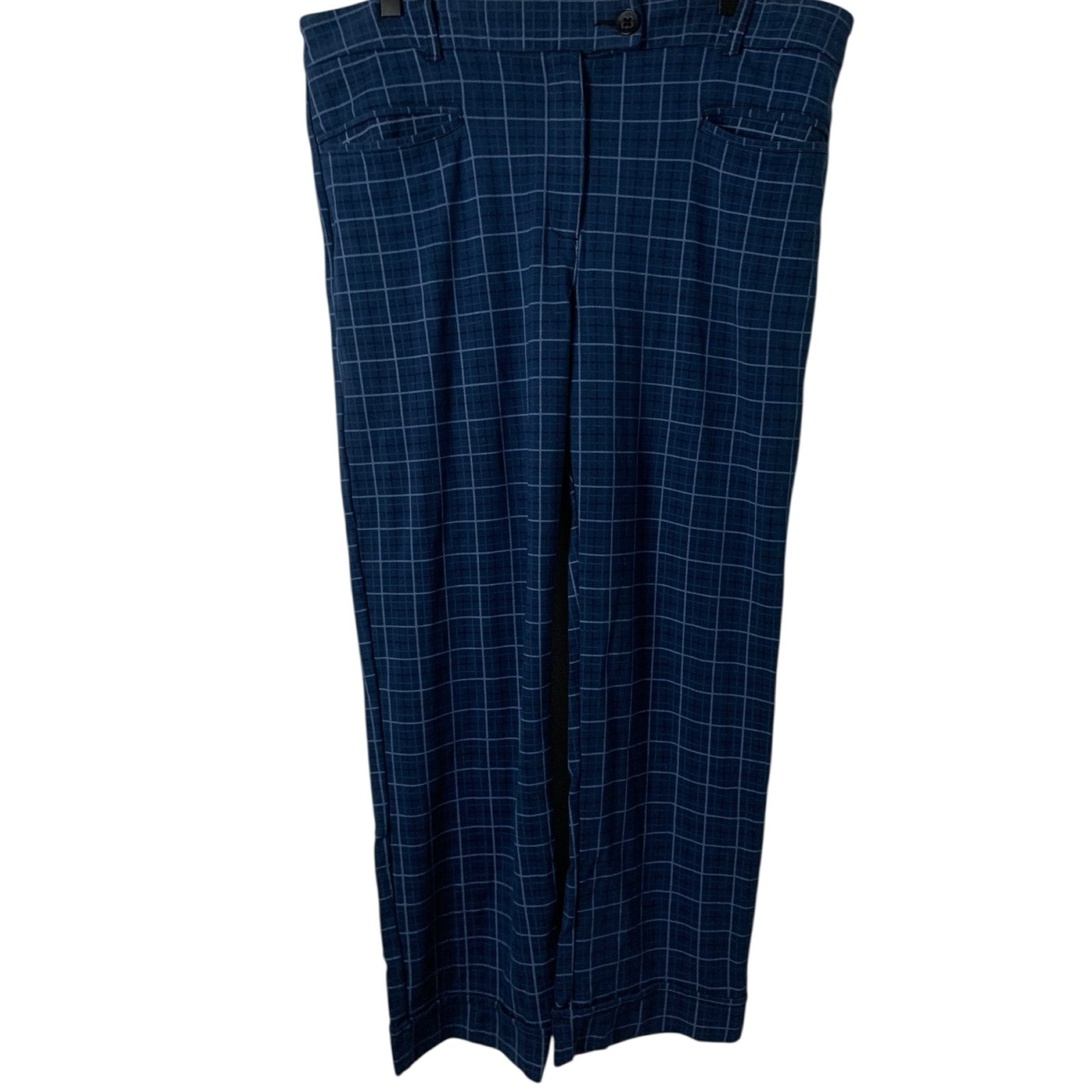 Betabrand blue checkered plaid women’s XL cropped soft business casual pants