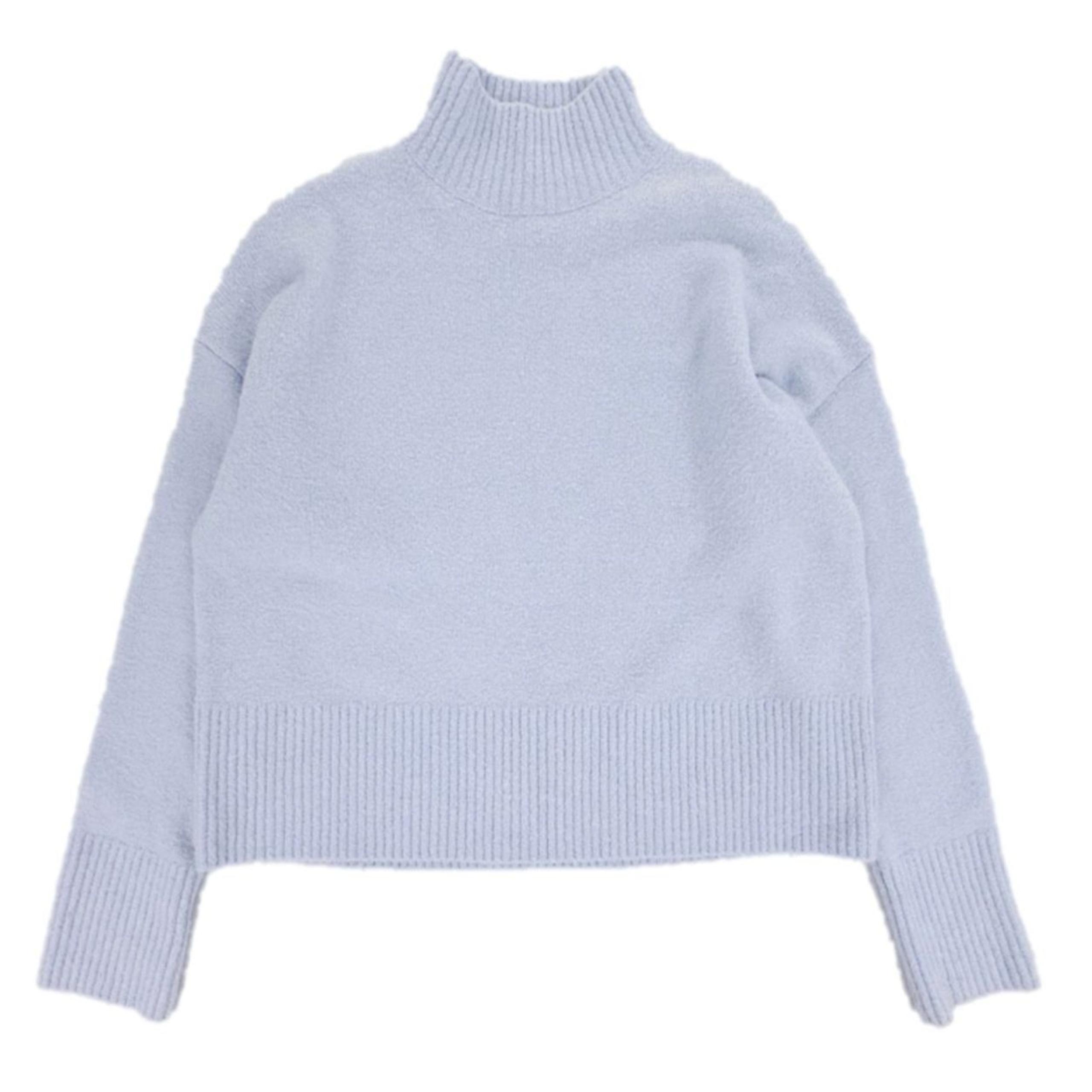 & Other Stories Cotton Wool Boucle Mock Neck Knit Sweater Minimal Old Money Blue