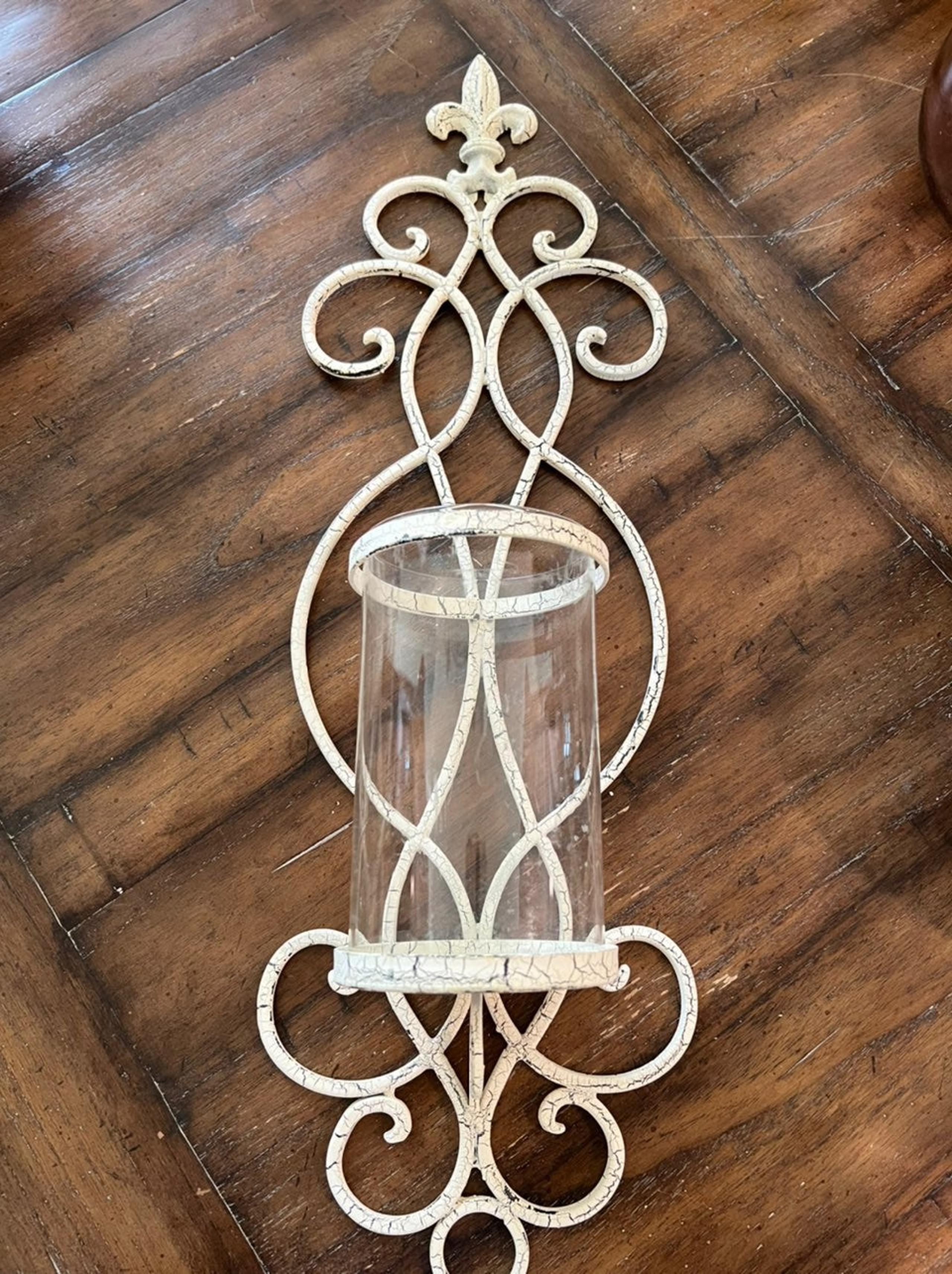 French Country Metal Wall Candle Holder with Glass Vase