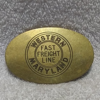 Western Maryland Fast Freight Line Buckle Aminco Custom Engraving Brass Vintage
