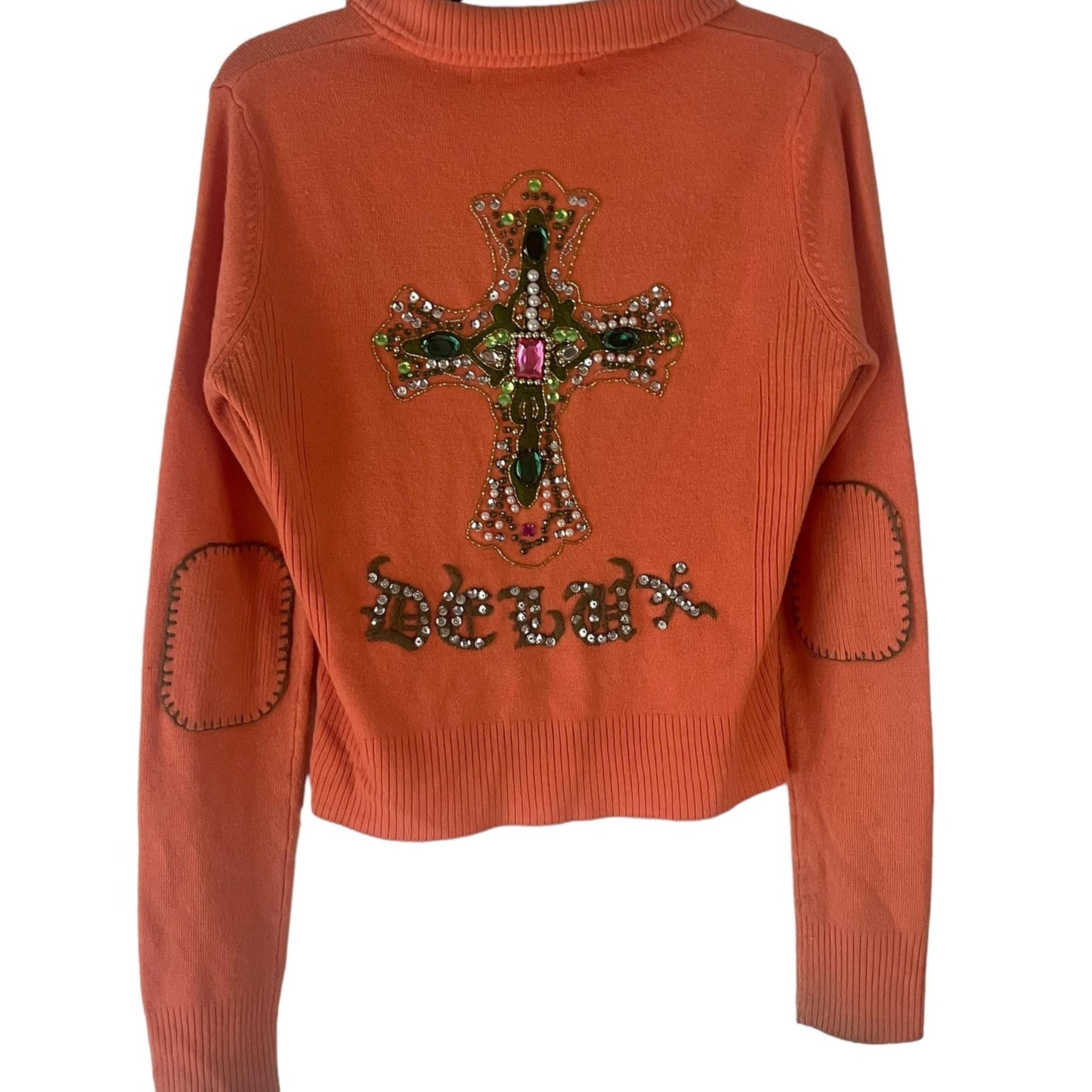 Miss Me Y2k Bedazzled Women's Size Large Orange Sequin Zip Sweater