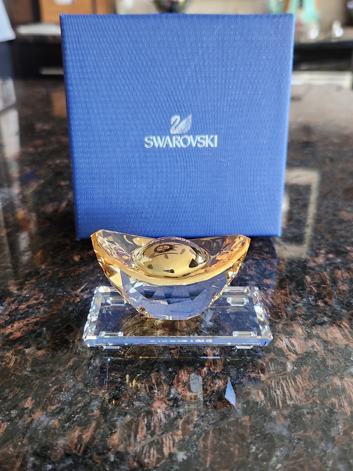 Swarovski Crystal Figurine - Good Luck Golden Ingot 5030116 , Rare.