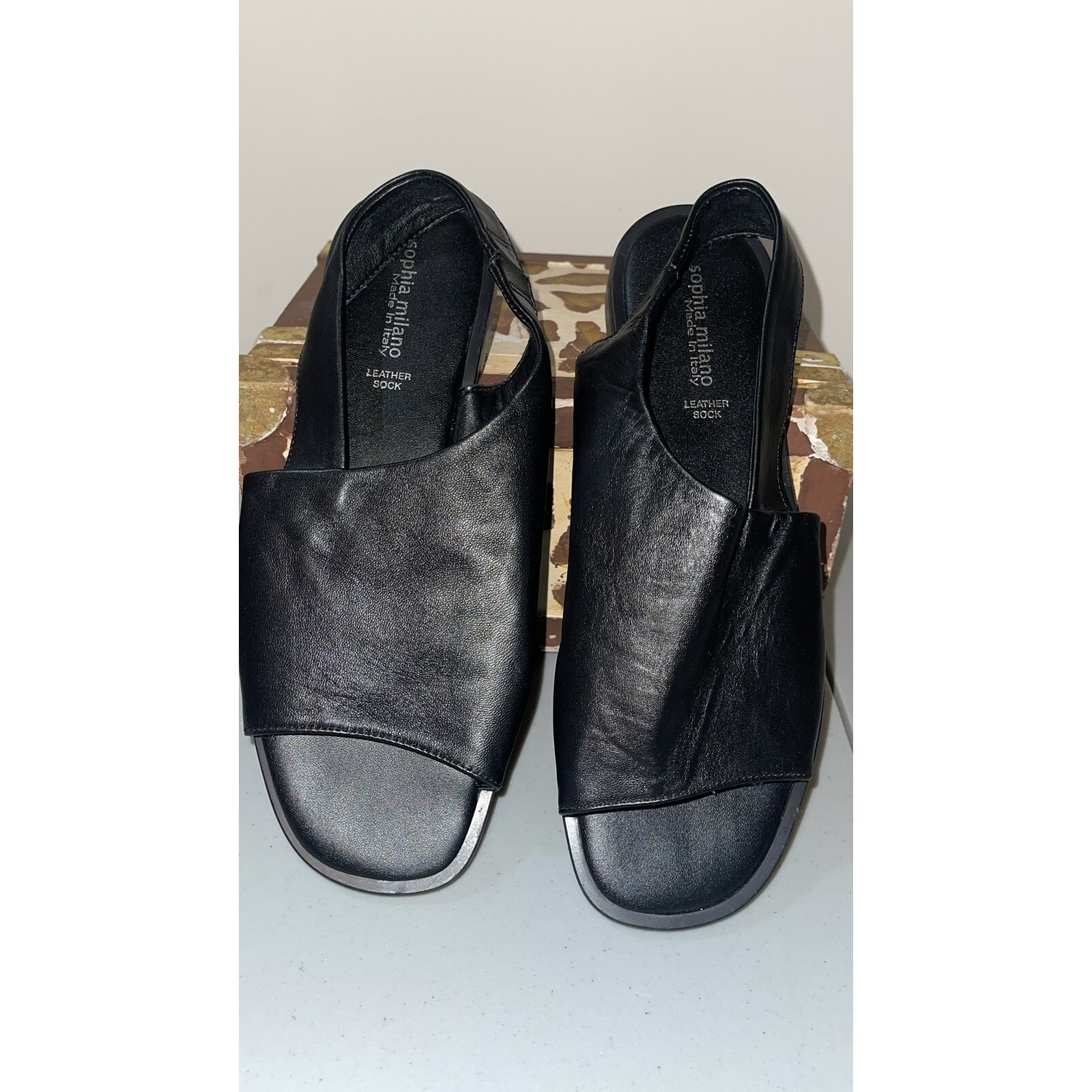 Sophia Milano Women Shoes sandals Black Size 10 Italian Soft Leather