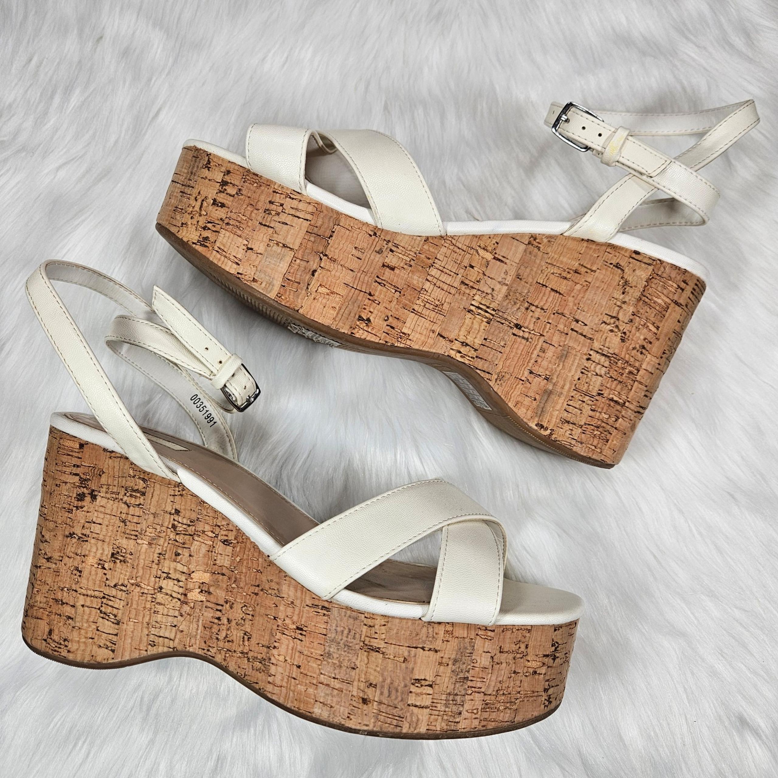 Forever 21 White Cork Platform Wedges