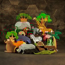 Big Wooden Safari toy set (21pcs) African Animals toys Nature table Waldorf toys