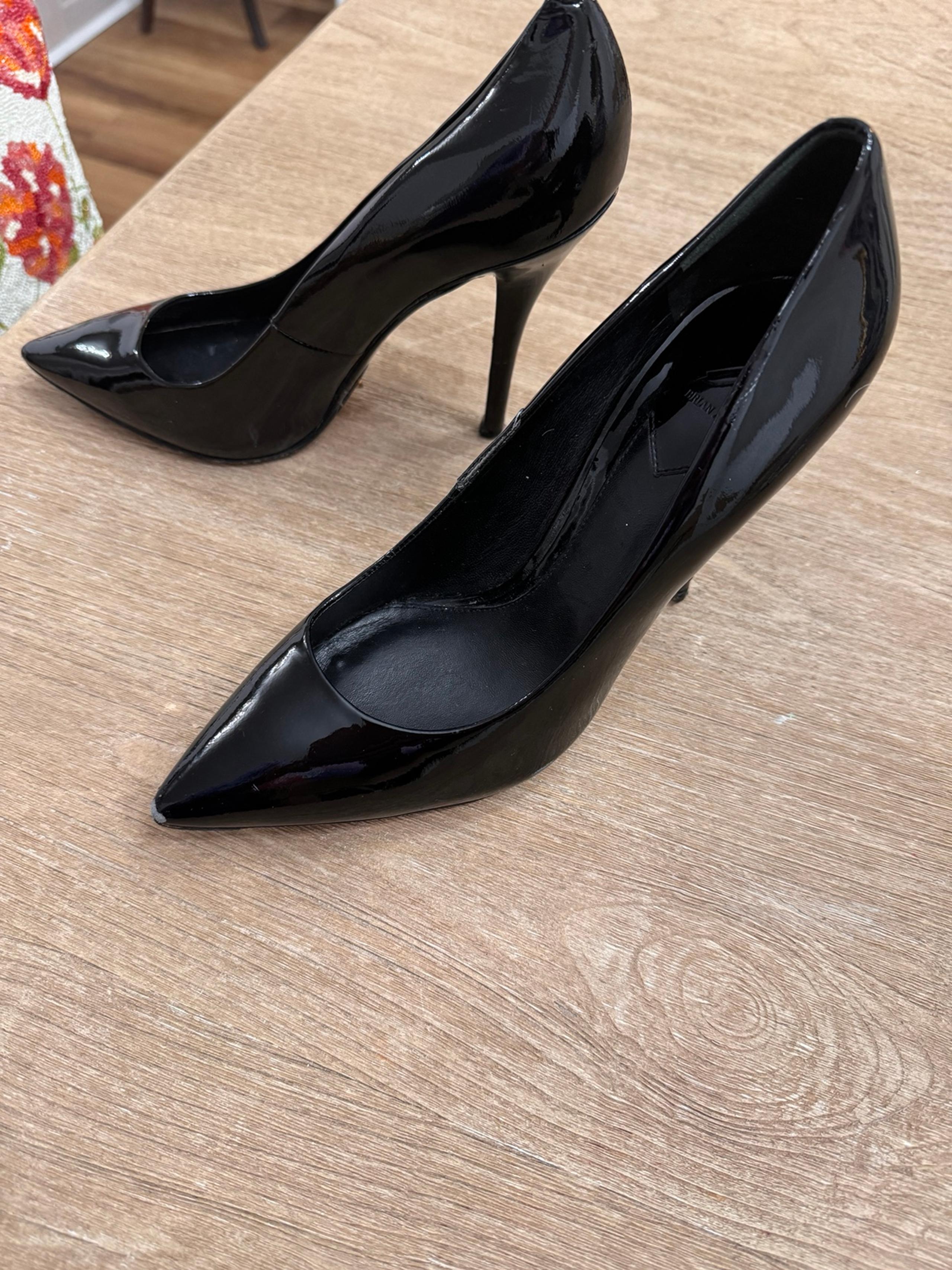 B Brian Atwood black patent stiletto pumps size 8