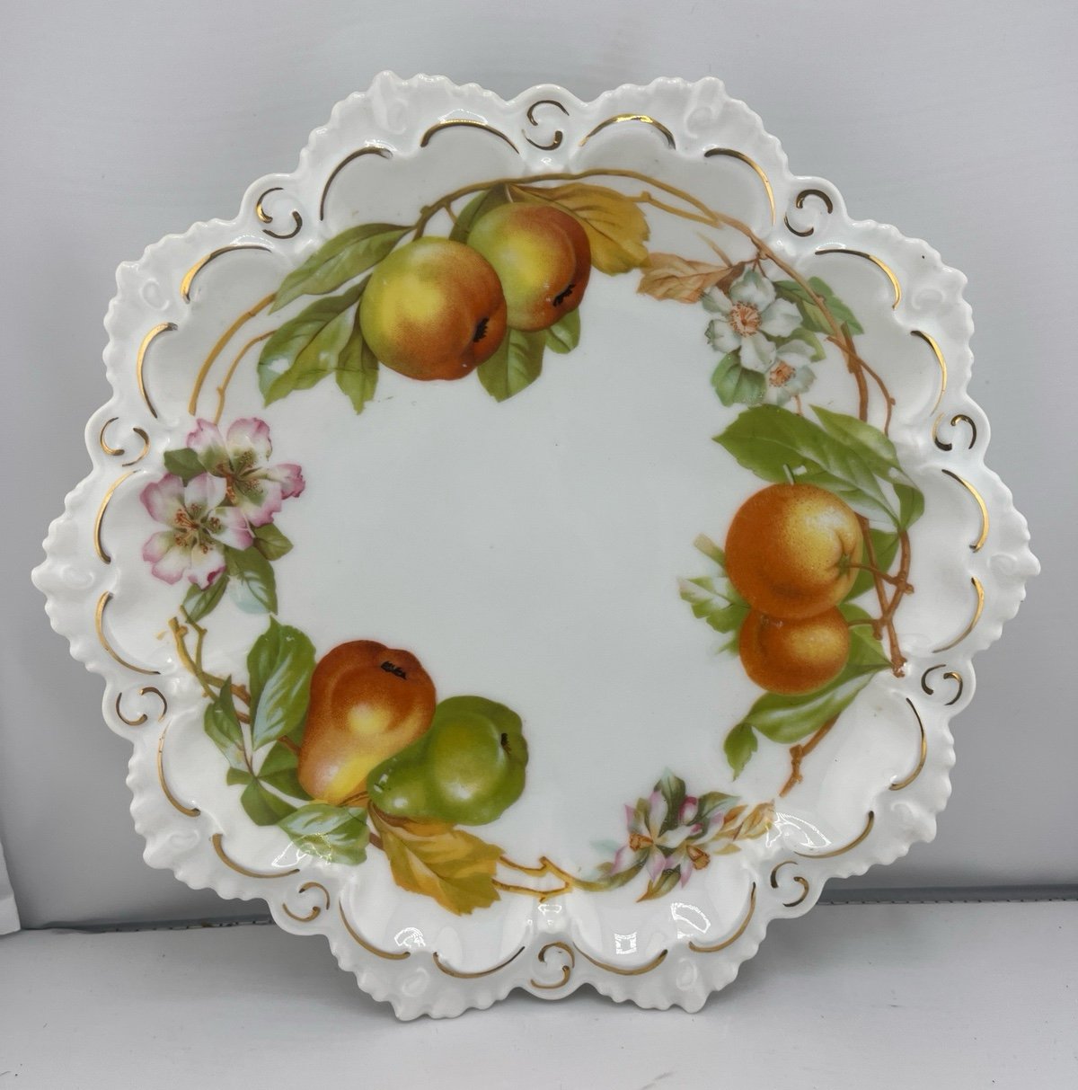 Antique Austria MZ Cabinet Plate, Oranges Apples Pears on White 10 inch