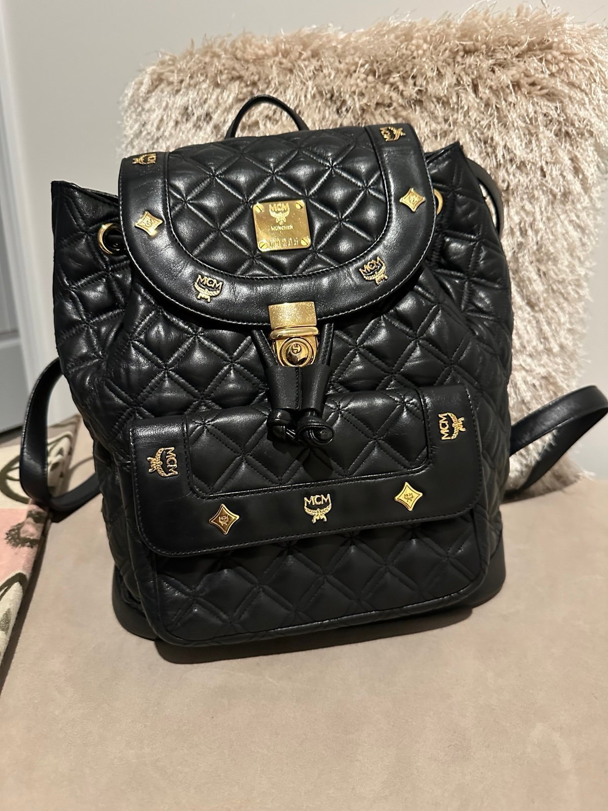 MCM Black Leather Backpack w/COA