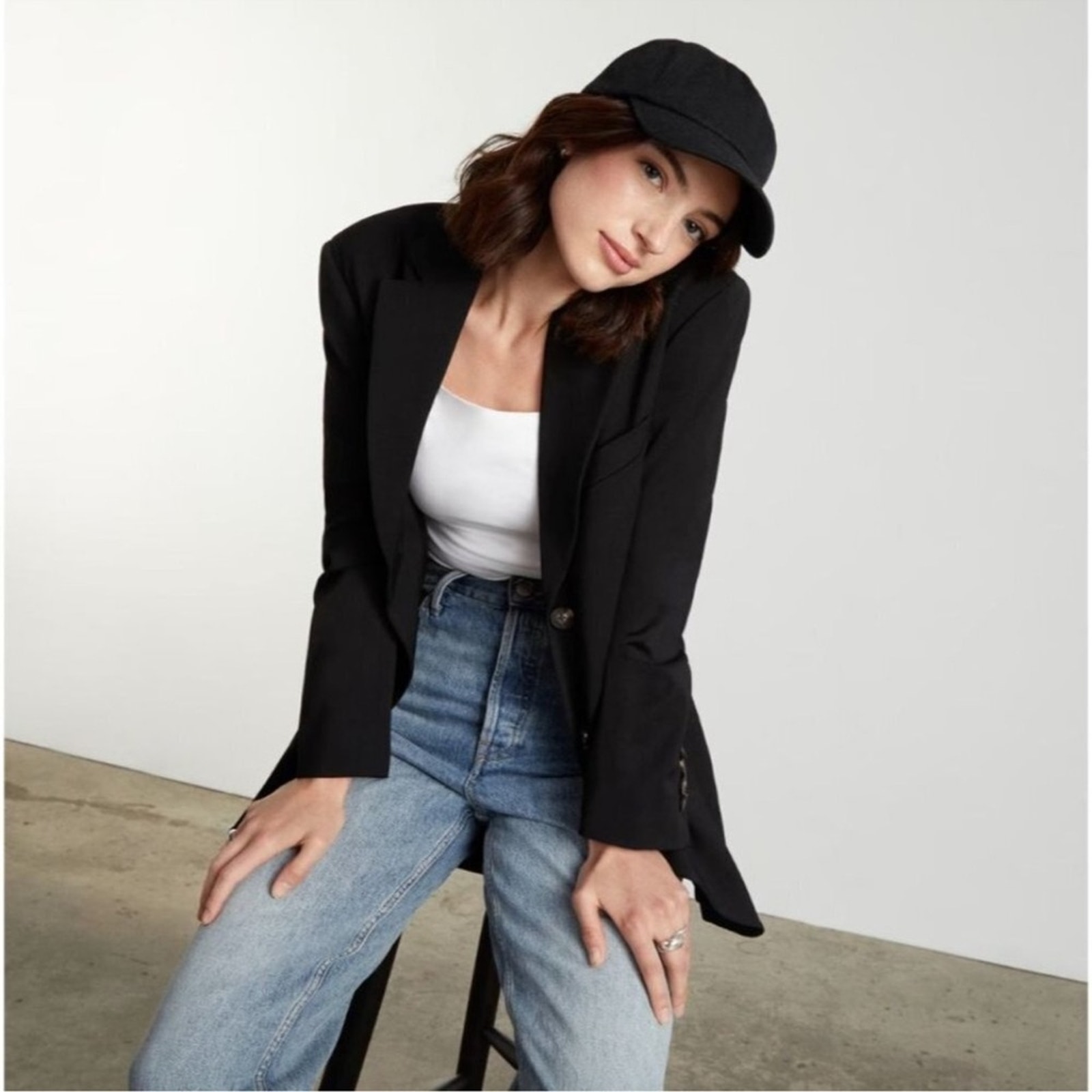 Everlane The ’80s Blazer Relaxed Structure Suit Jacket Black Three Button NWT 00