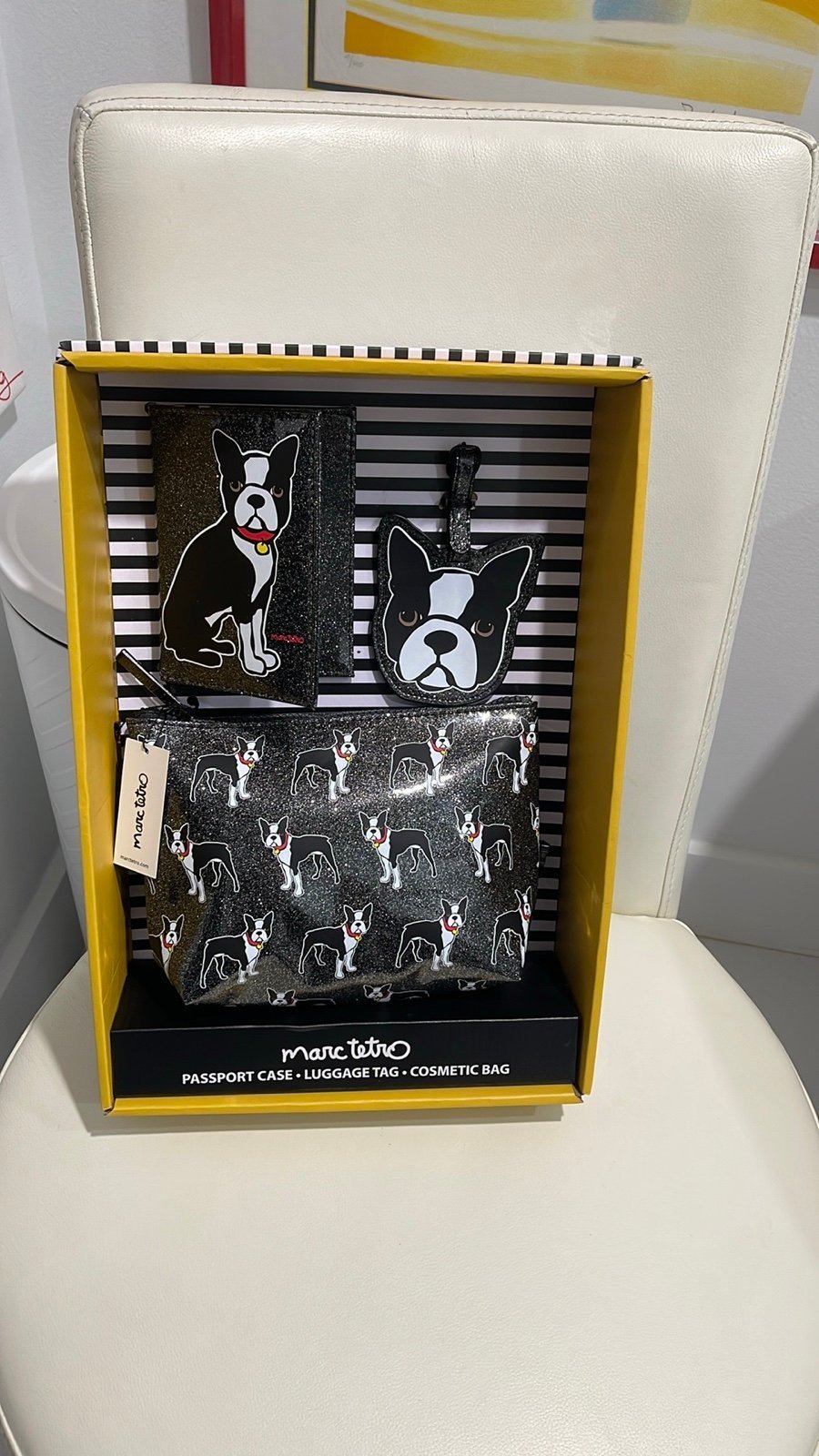 SALE!!Marc Tetro Sparkly Black/White/Boston Terrier 3 Piece Gift Box Set