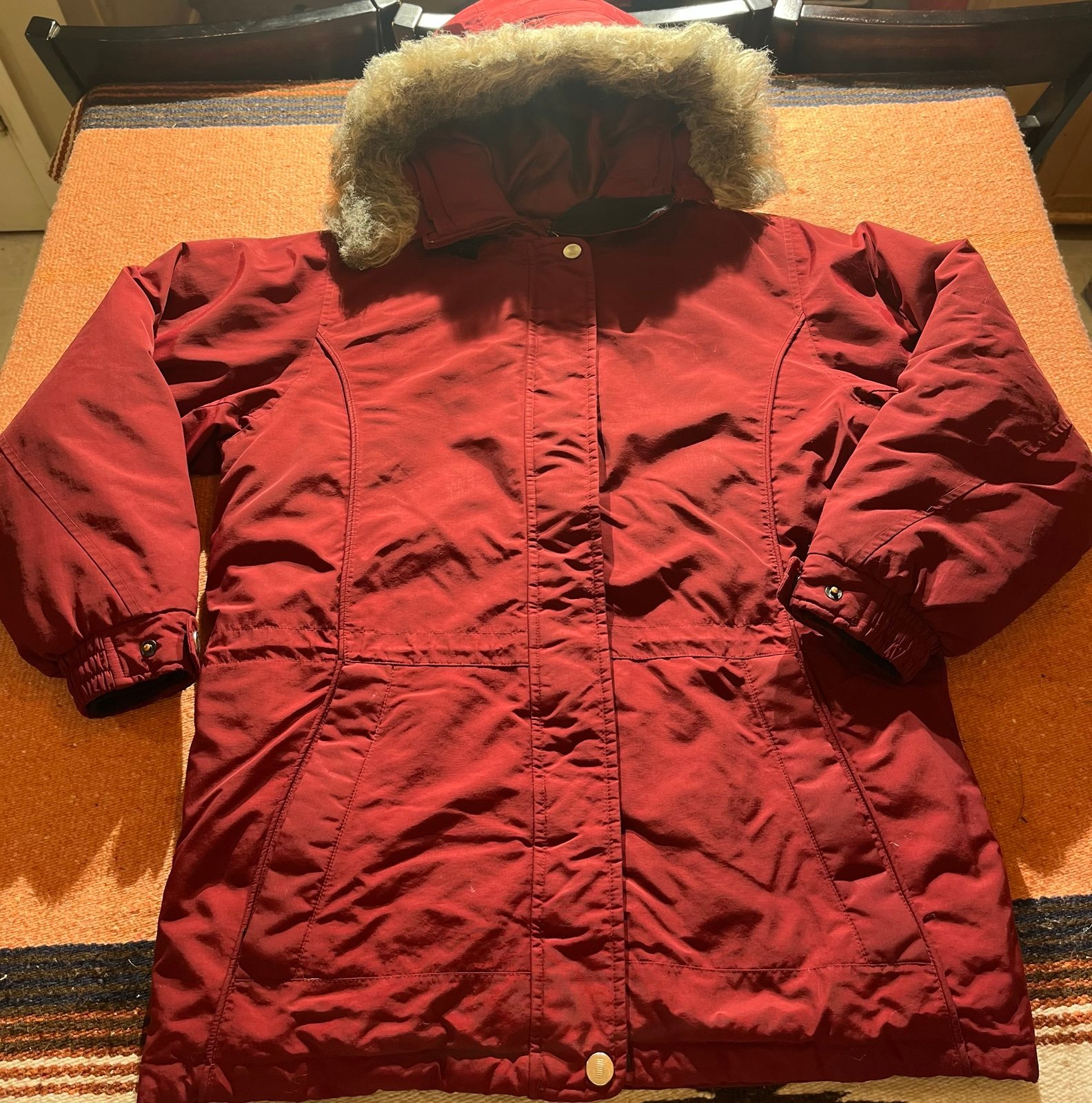 Eddie Bauer Deep Red/Maroon Parka/Full Zip Hooded W/fur Trim Size Medium Womans
