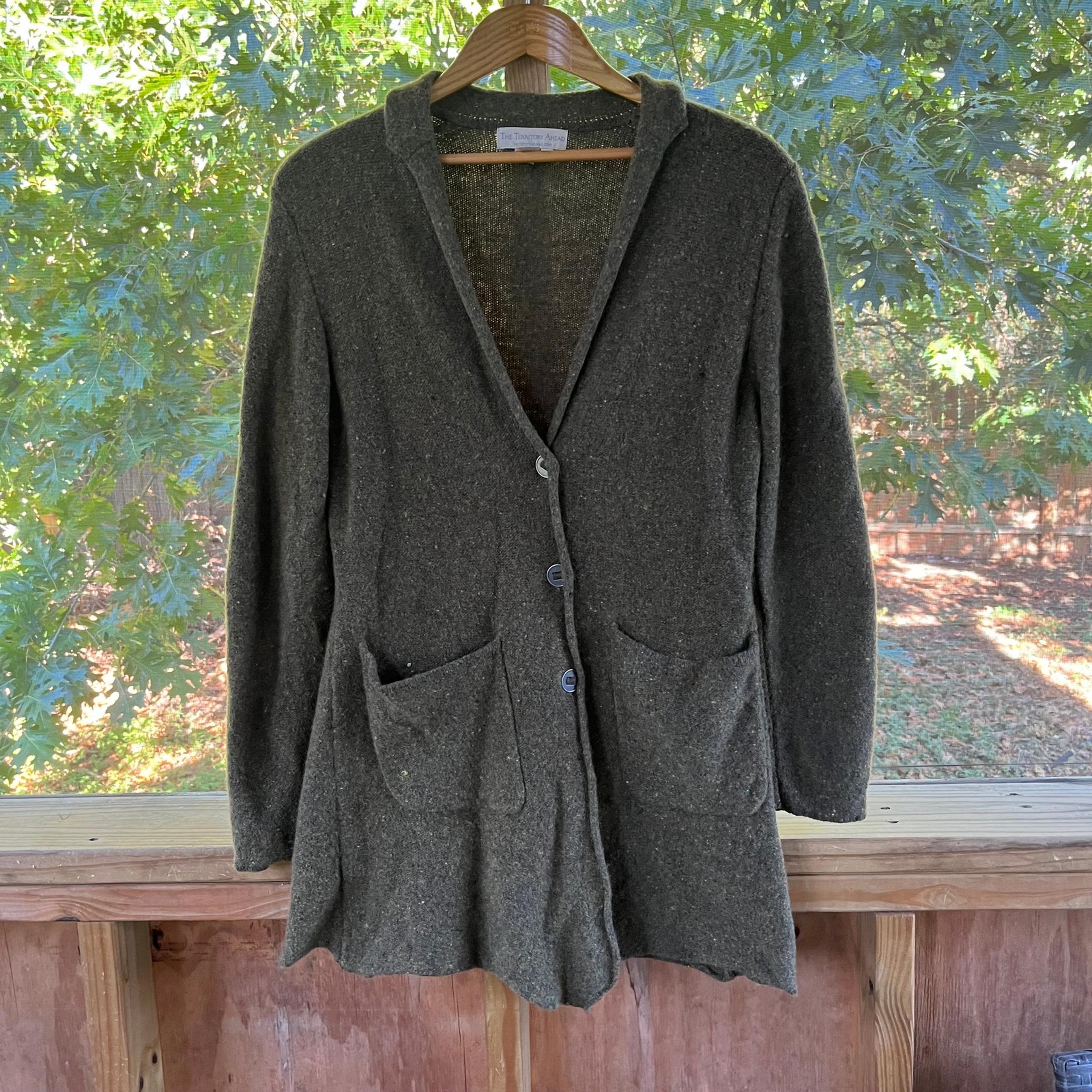 The Territory Ahead Women's Green Speckled Wool Blend Cardigan Sweater Size MP
