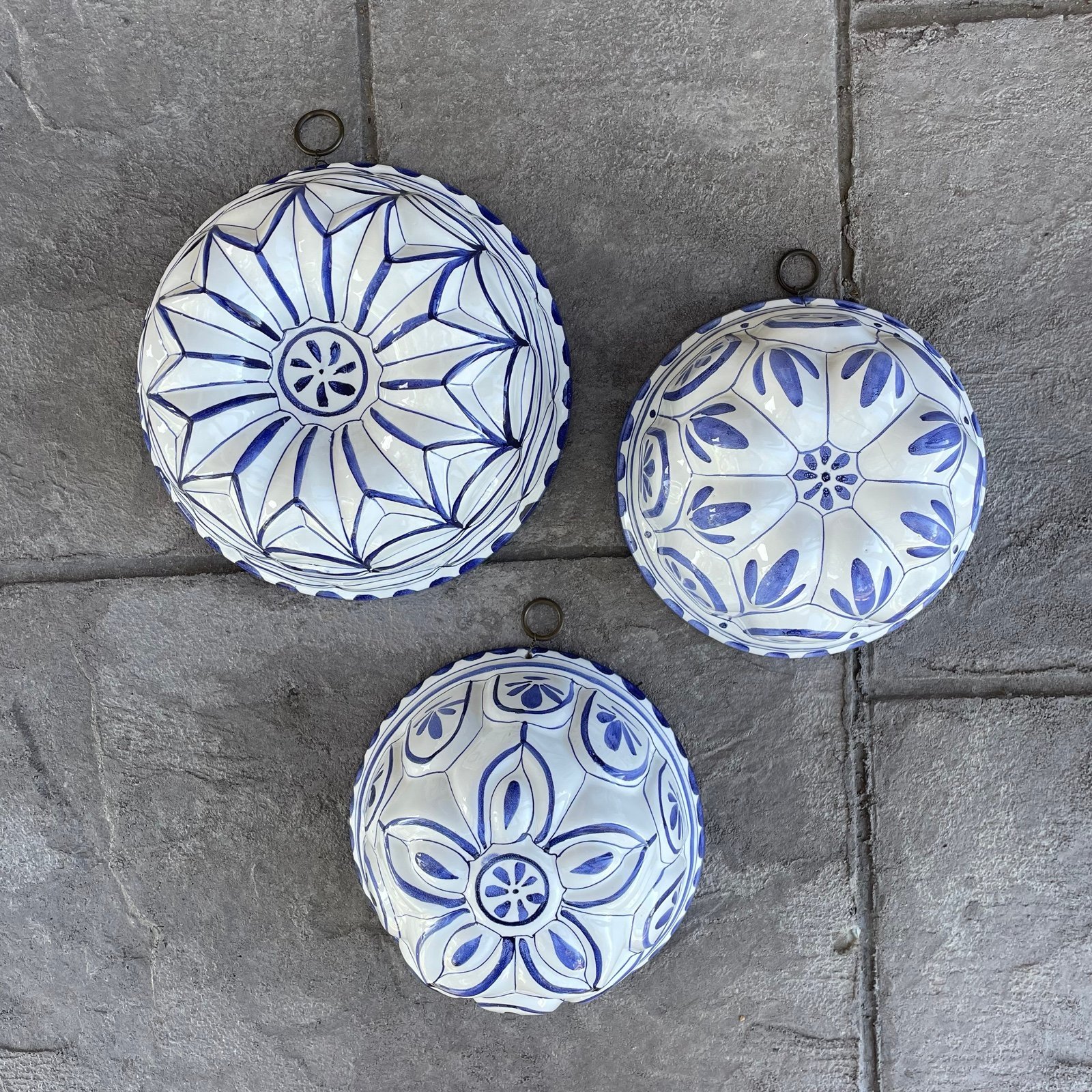 Set 3 Handpainted Molds Kitchen Blue White Grandmillennial Cottagecore