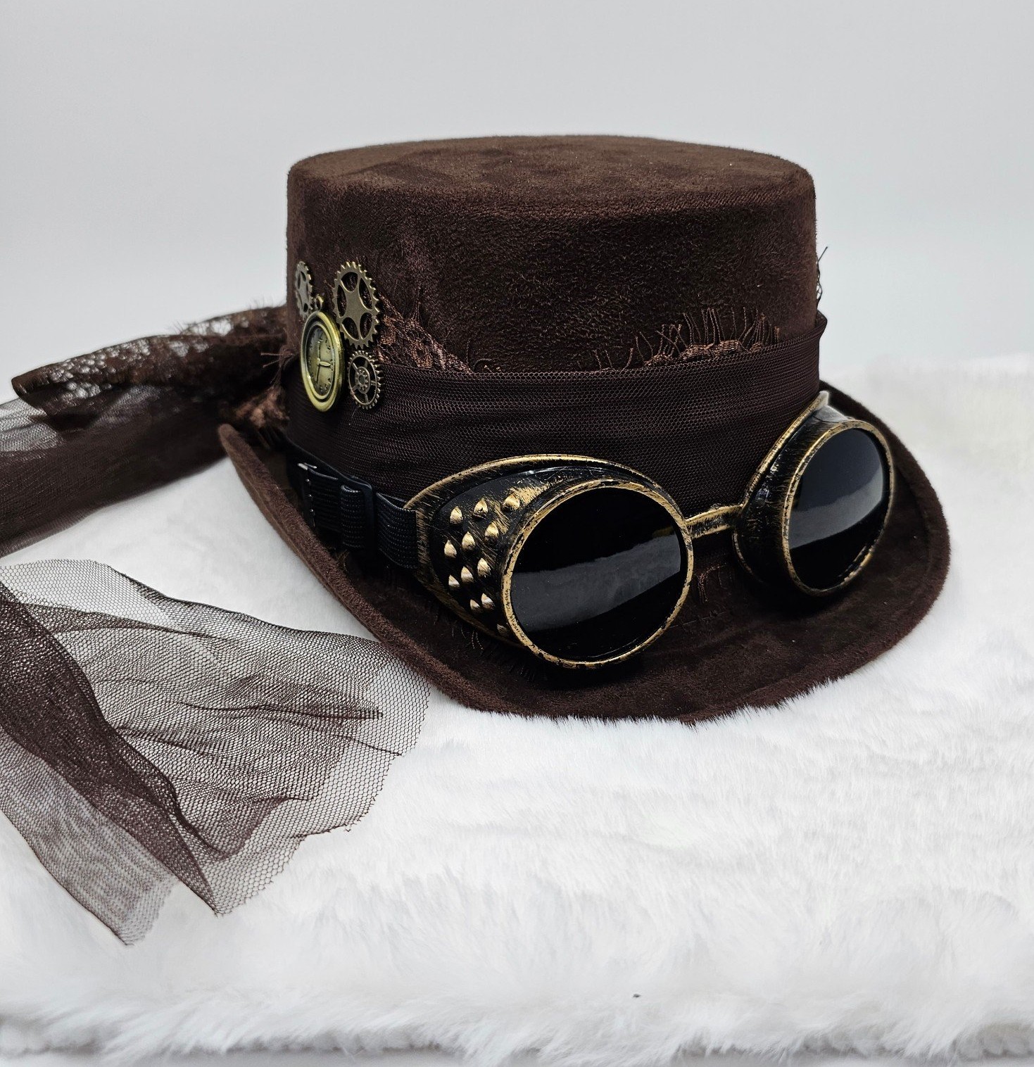 Steam punk hard hat and sunglasses elastic inner rim