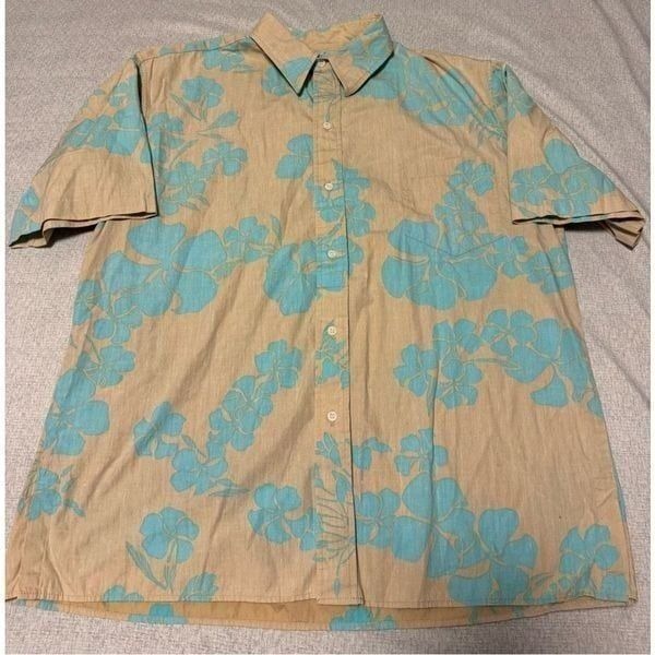 Reyn Spooner Size XL VintageTan Palm Leaf Plant Hawaiian Traditionals Shirt Men