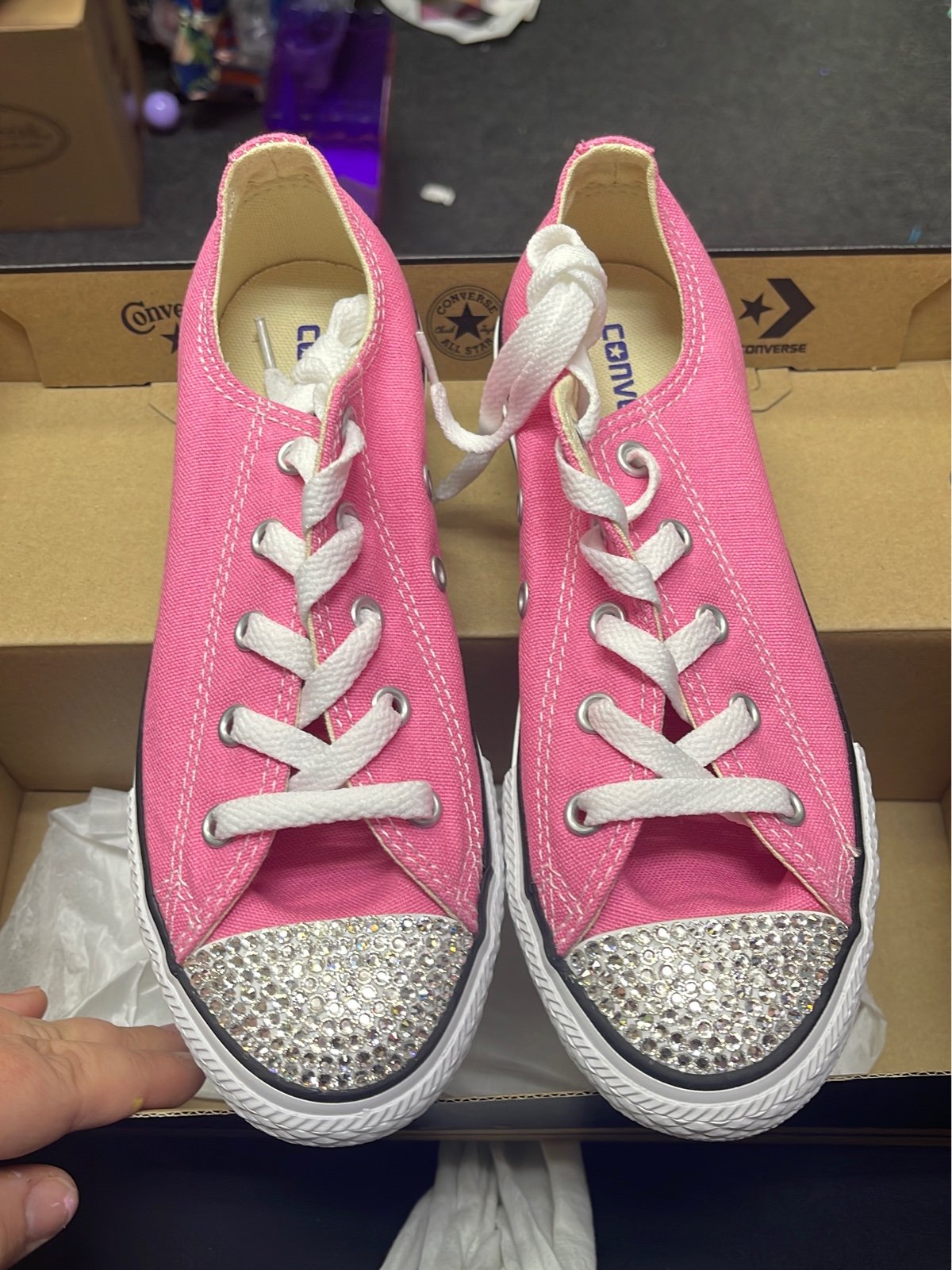 Converse pink size 2 with rhinestone toe detailing
