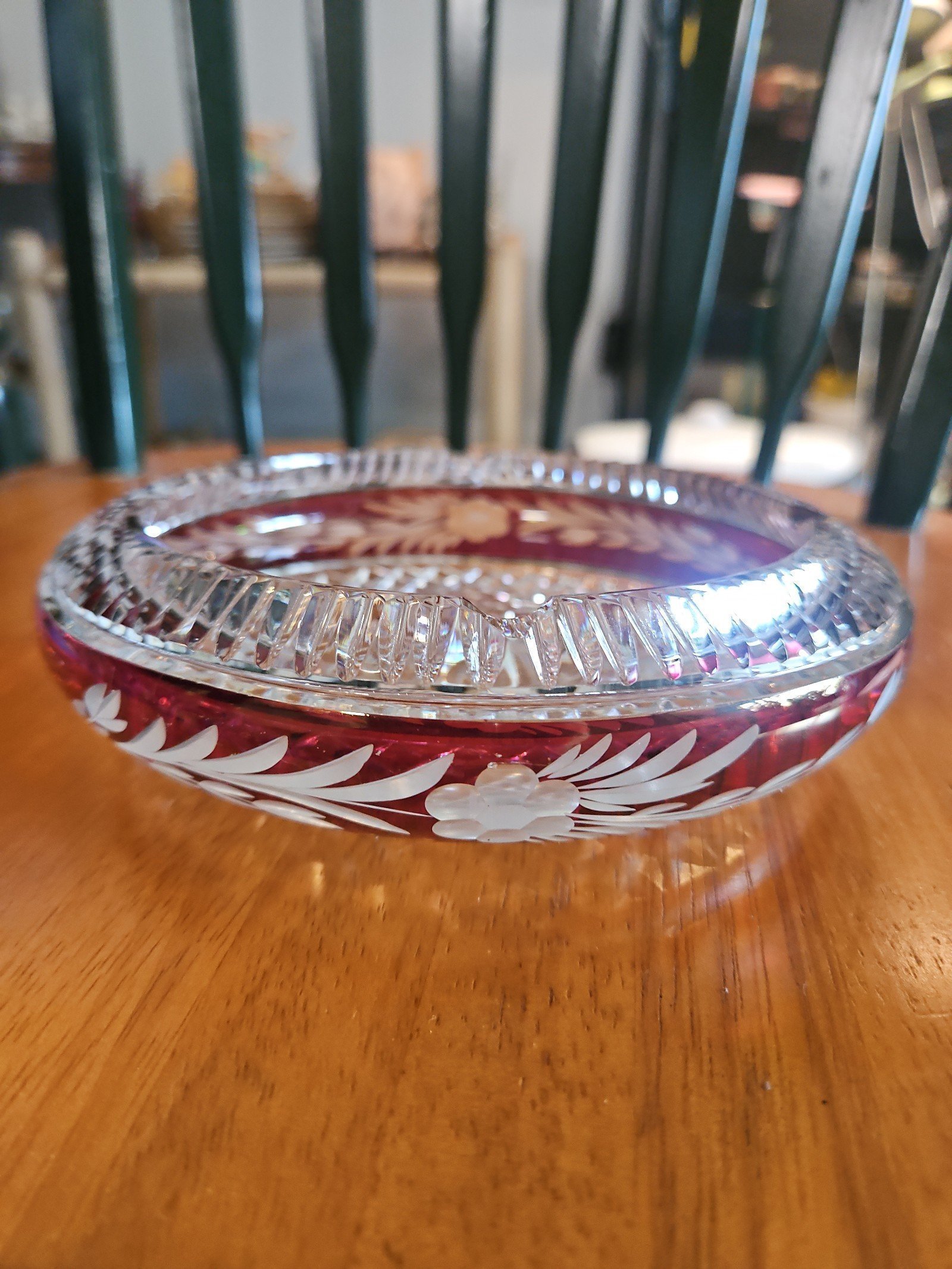 Bohemian Czech Ruby Red Clear Crystal Bowl Dish ashtray