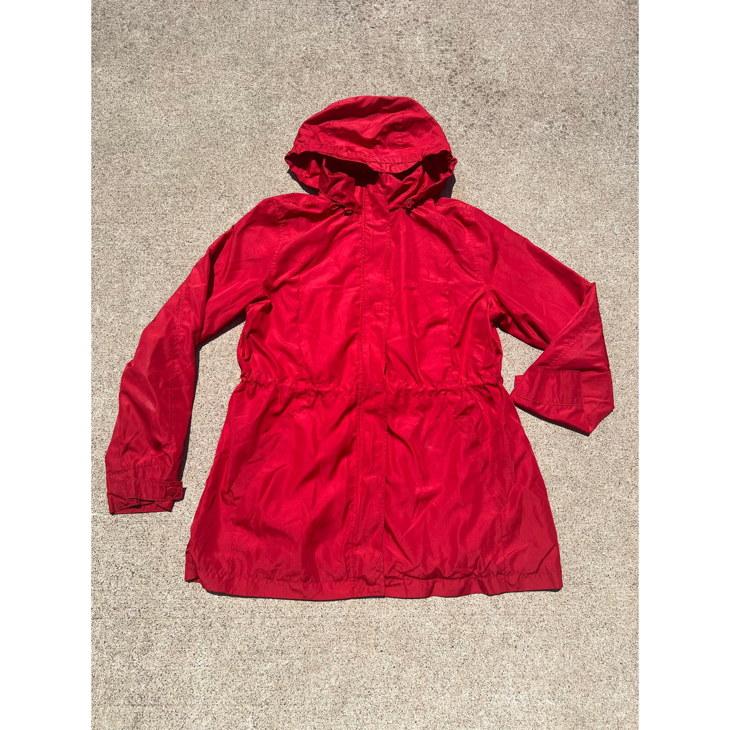 A New Day Red Full Zip Water-Resistant Hooded Raincoat Size Large