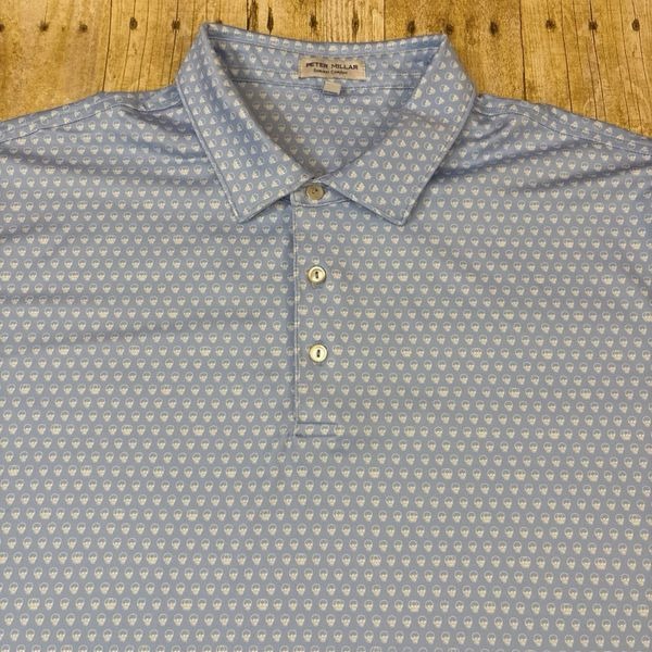 Peter Millar Summer Comfort Polo Golf Shirt XL Skull Blue All Over Pattern