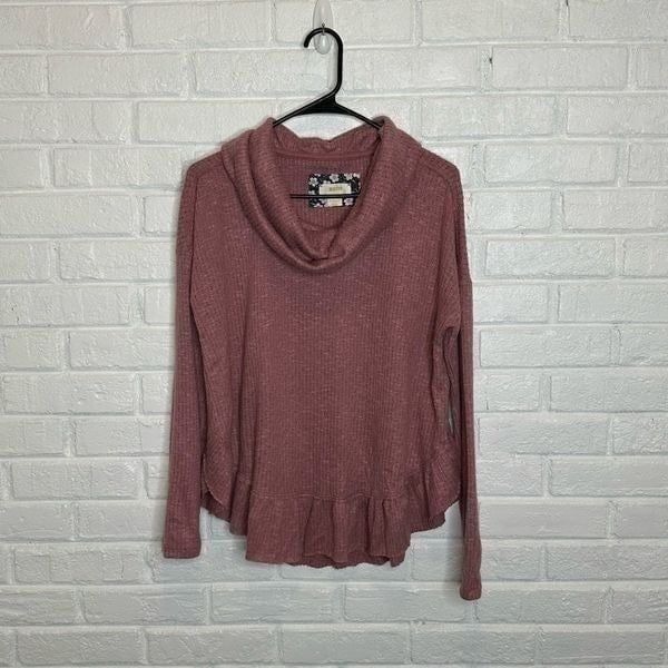 Maeve Anthropologie Addie Dusty Rose Ruffled Hacci Cowl Neck Pullover XS