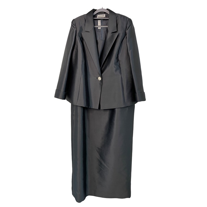 VTG Kleinfeld Formal 2 Piece Mother Bride Satin Maxi + Jacket Gray Size 2X 7326