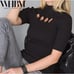 White House Black Market 3/4 Mock Neck Cut Out Ribbed Sweater Top Black Size L