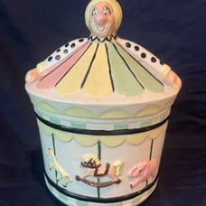 Vintage Clown on Carousel Cookie Jar