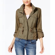 American Rag Snap Closure Drawstring Waist Military Jacket with Hidden Hoodie
