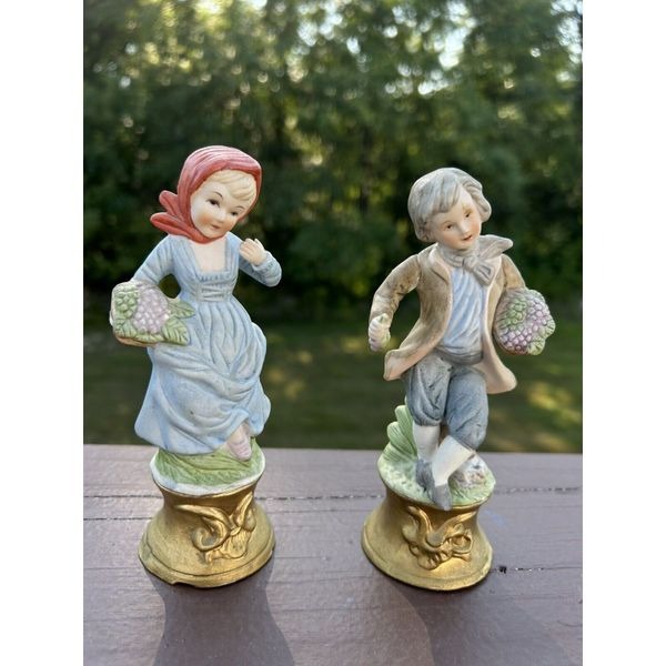 Vtg Antique Porcelain Bisque Figurine 5-3/4 Lenwile Ardalt Artware Statue Set