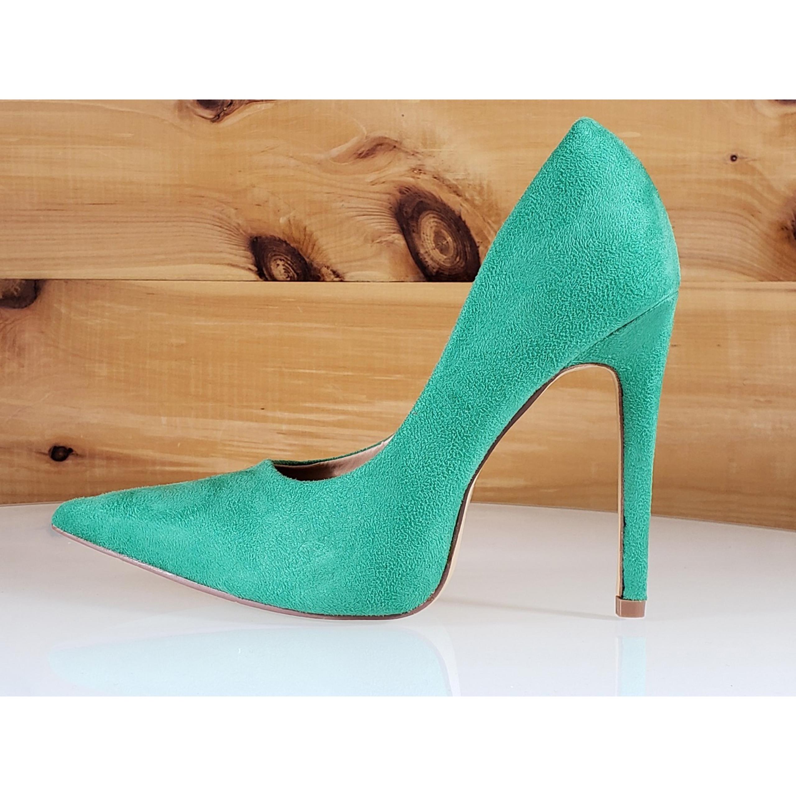 Red Cherry Milly Green Vegan Suede Pointy Toe Pump Shoe 4.5" Stiletto High Heels