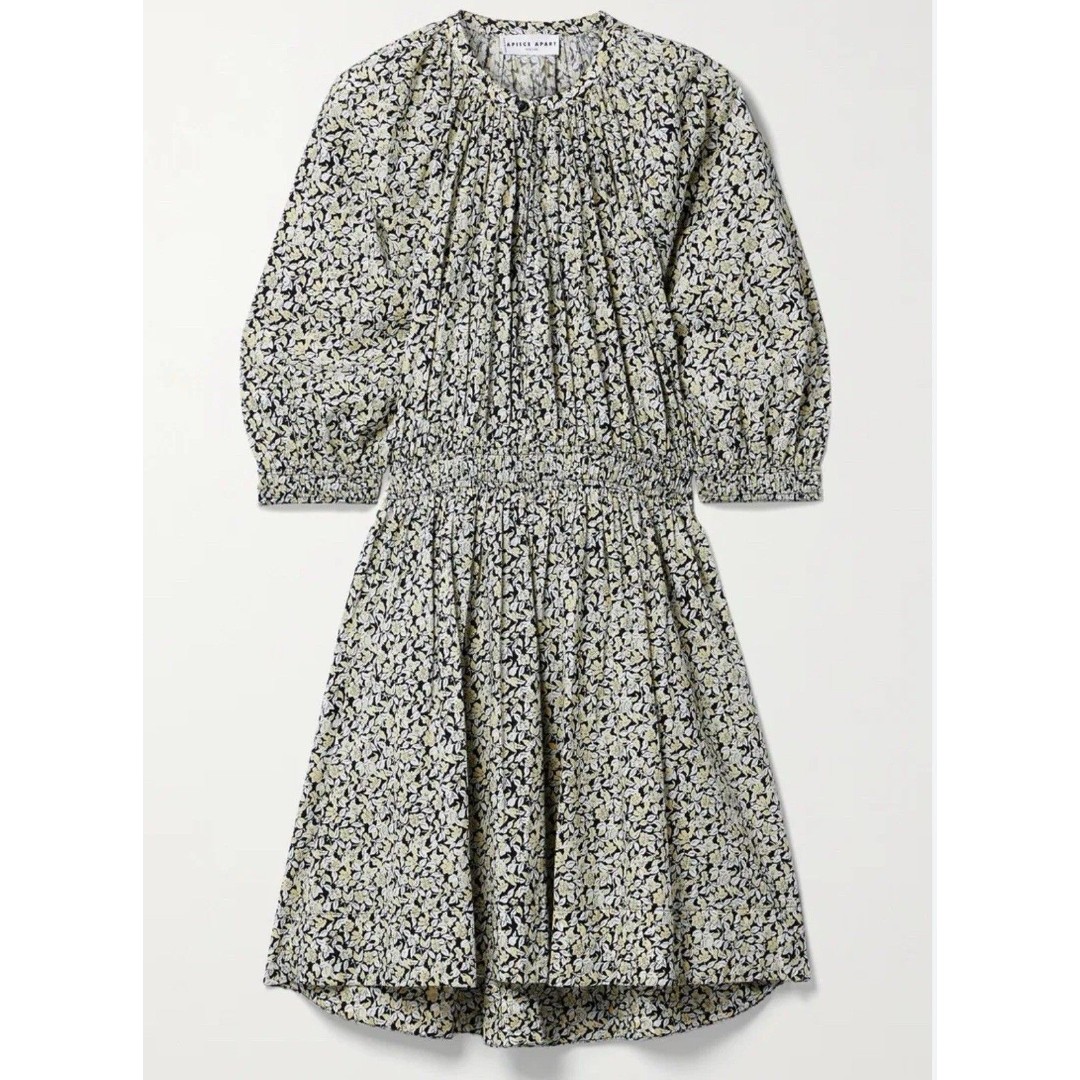 Apiece Apart Black Beige Cobano Floral Organic Cotton Mini Dress Sz L New
