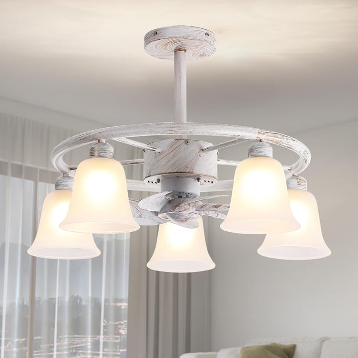 25 Matte White & Gold Ceiling Fan with Lights & Remote - Modern Farmhouse Style
