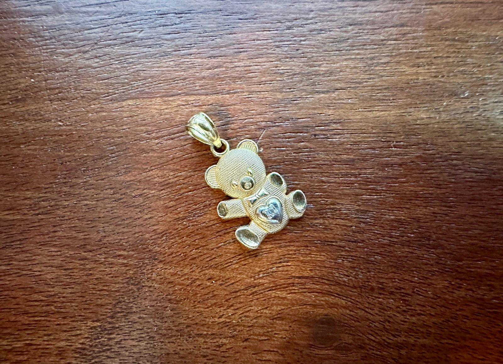 14k Yellow White Diamond Accent Teddy Bear Pendant Charm