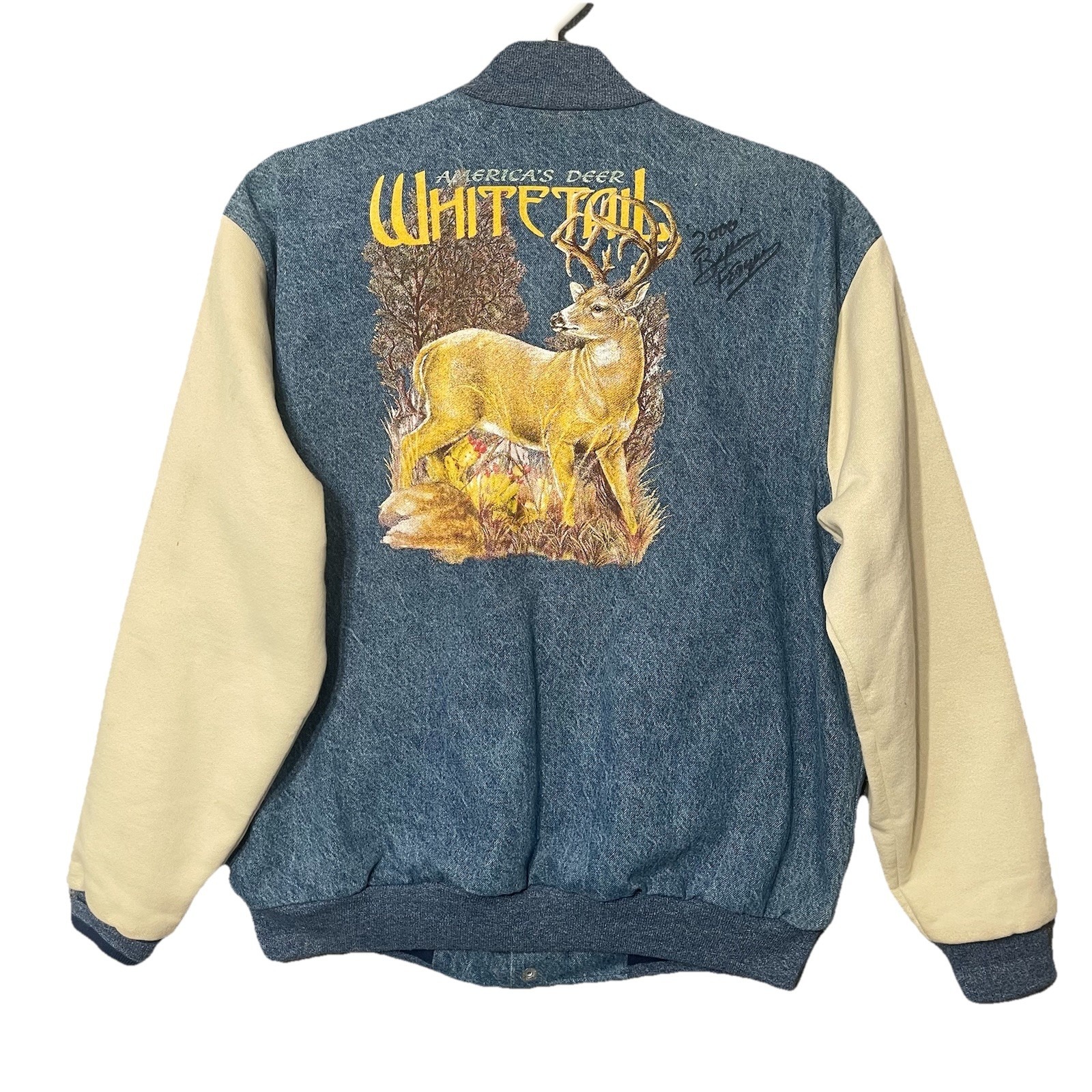 VTG Fruit of the Loom Denim Jacket Men's XL Deer Autographed Byron Ferguson Snap