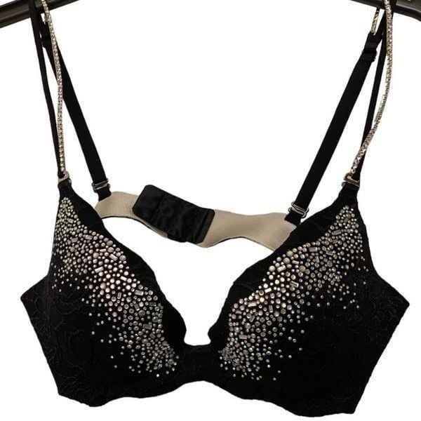 Very Sexy Secret Embrace Push-up Bra rhinestone black lace 34A