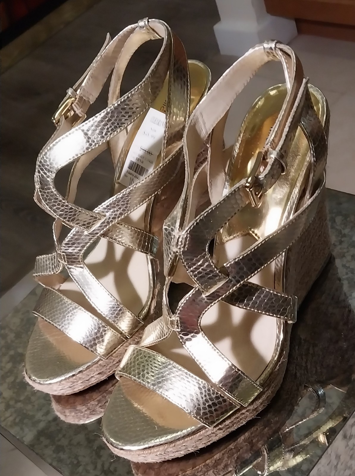 Michael Kors Gold Palm Beach Espadrilles 40R2PBHA1M Size 10m NIB